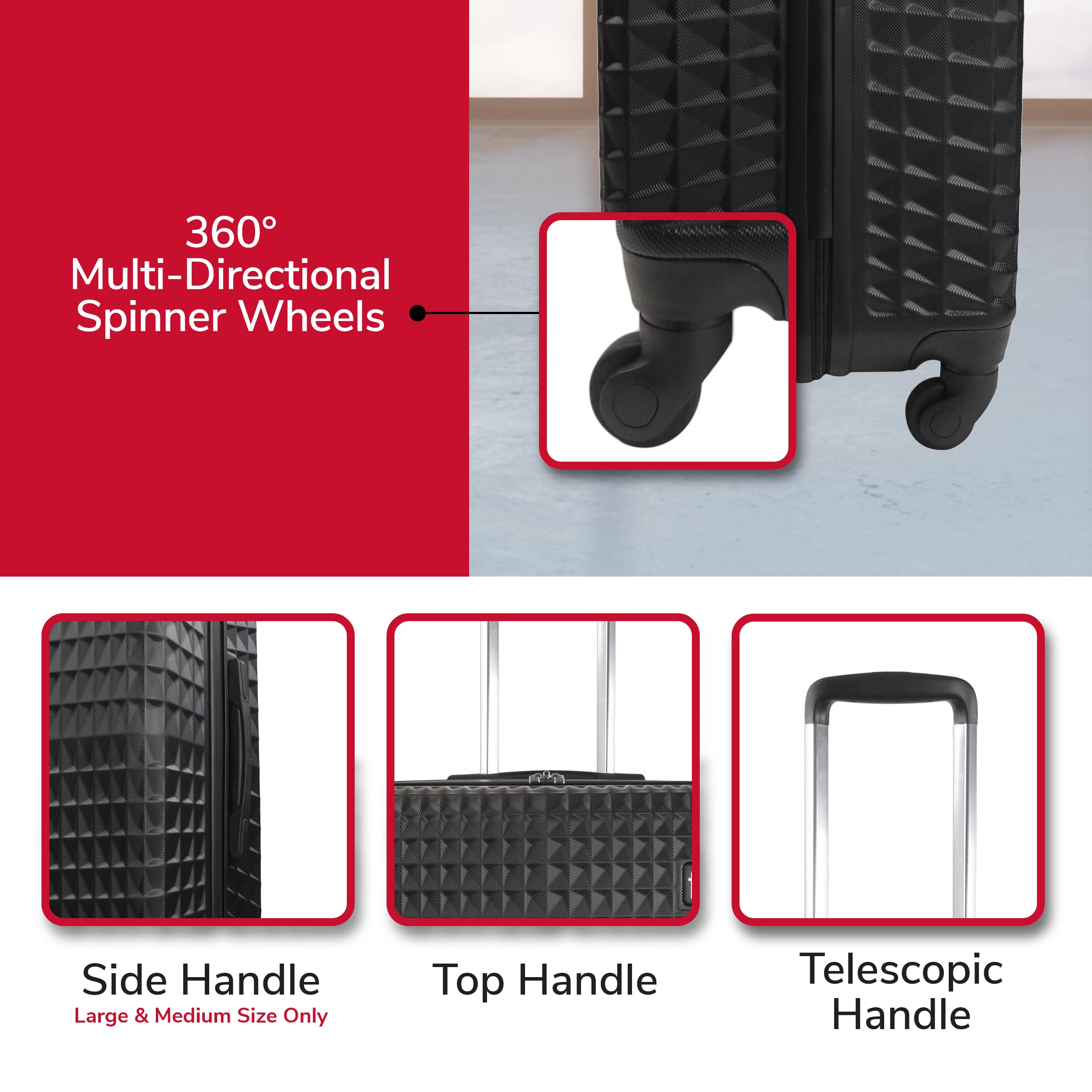 FUL Geo 26 Inch Hardshell Rolling Luggage with 360° Spinner Wheels - Lightweight Expandable Carry On Suitcase for Travel, Business Trips & Weekend Getaways (Black)