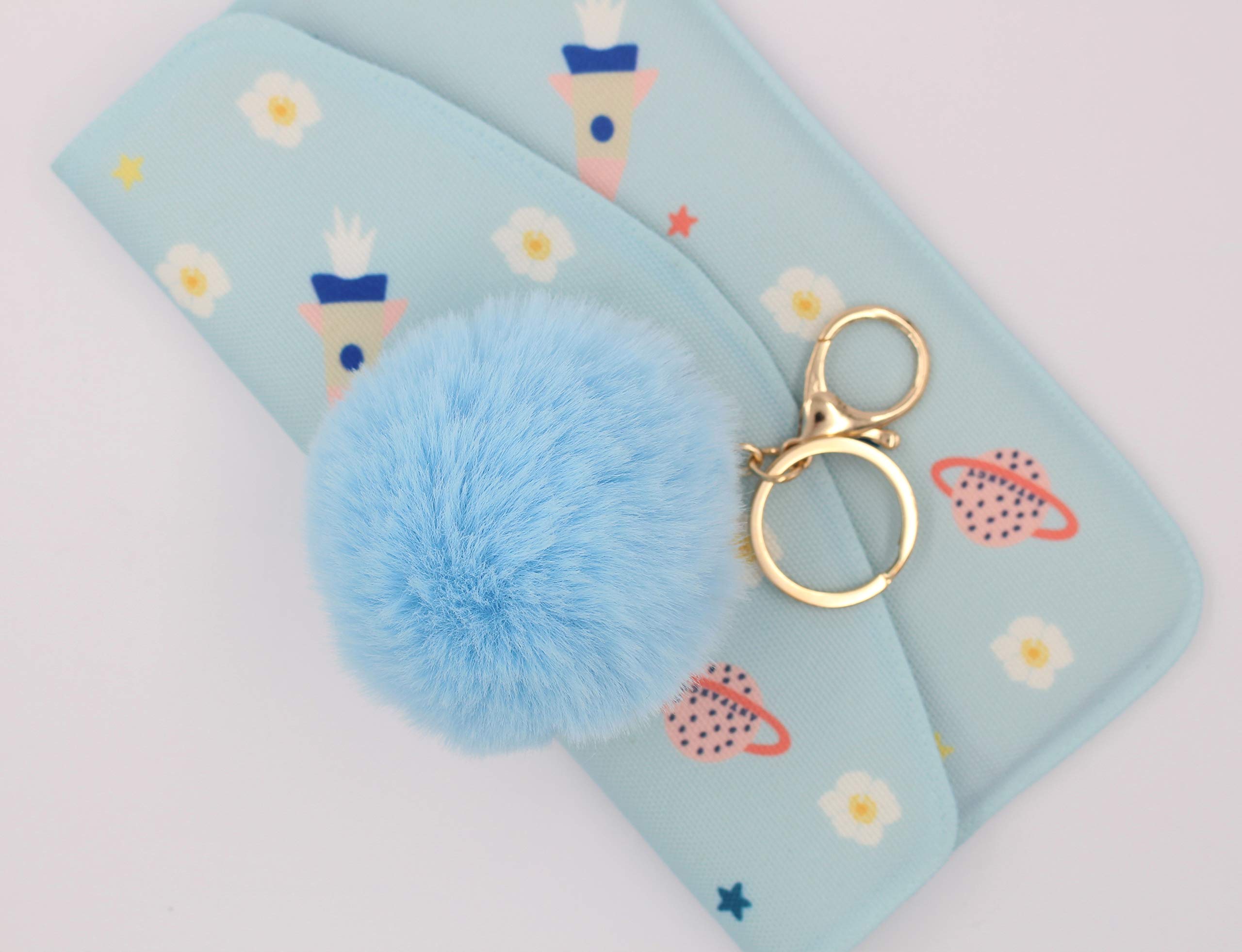 Faux Fur Pom Pom Keychain for Women & Girls - Cute Soft Fluffy Keyring for Backpacks, Purses, Luggage - Perfect Gift for Friends, Birthday, Christmas (Pink, Blue, White) - Great for Travel, School, Everyday Use