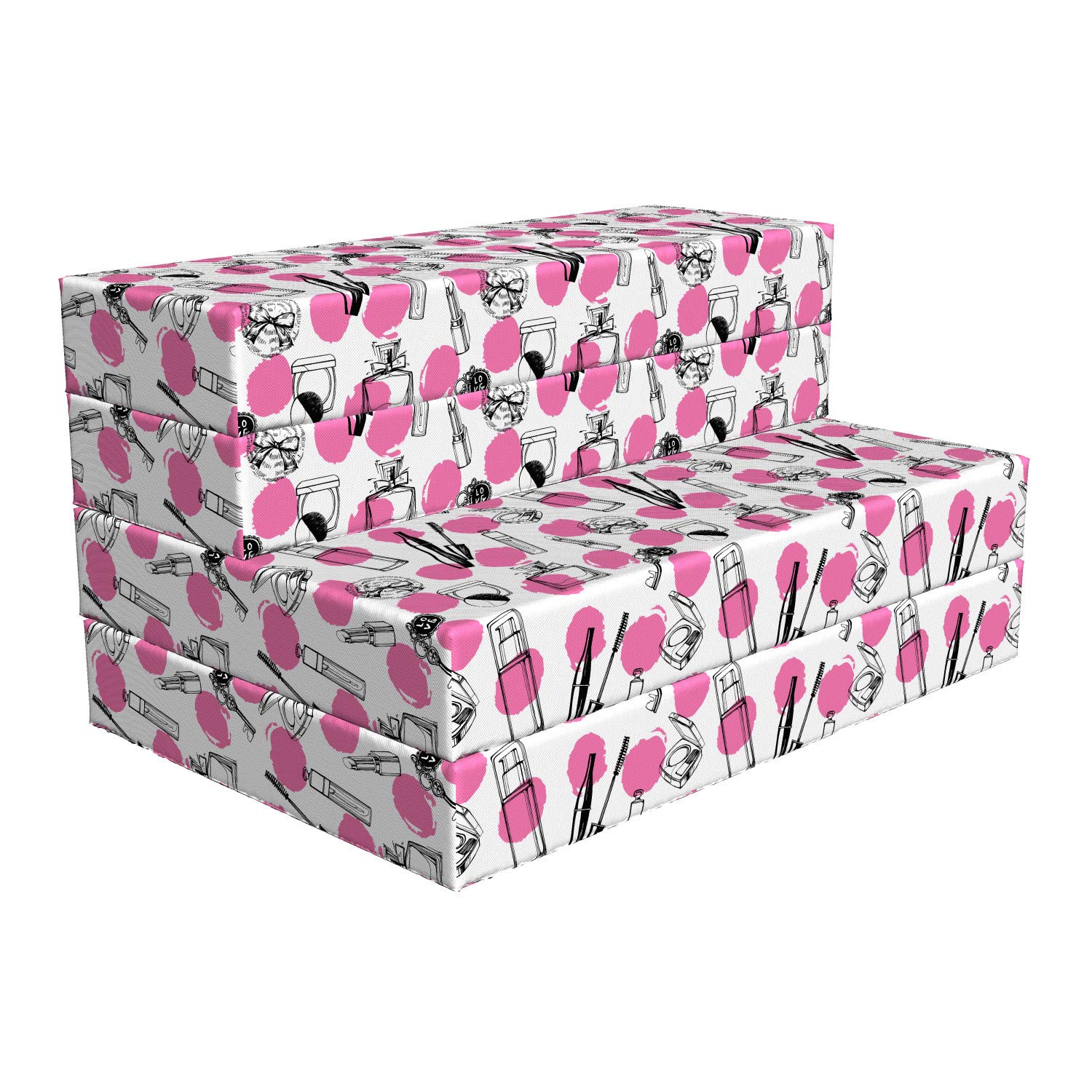 Ambesonne Feminine Foldable Mattress - Pink & Charcoal Grey Makeup Themed Twin Size (74.8
