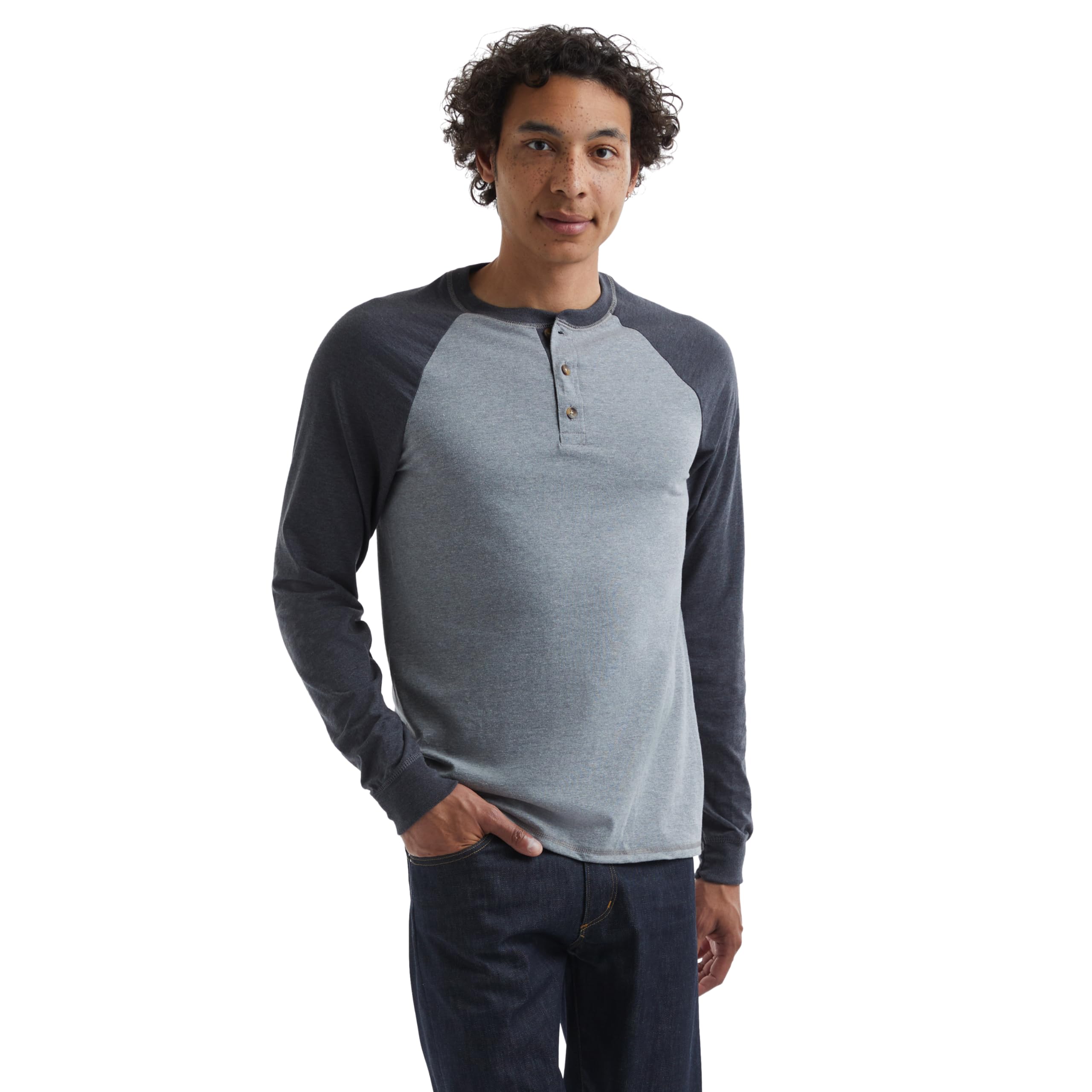 Hanes Men's Beefy-T Long Sleeve Cotton Henley Shirt - Soft Breathable Casual Wear for Everyday Comfort & Layering