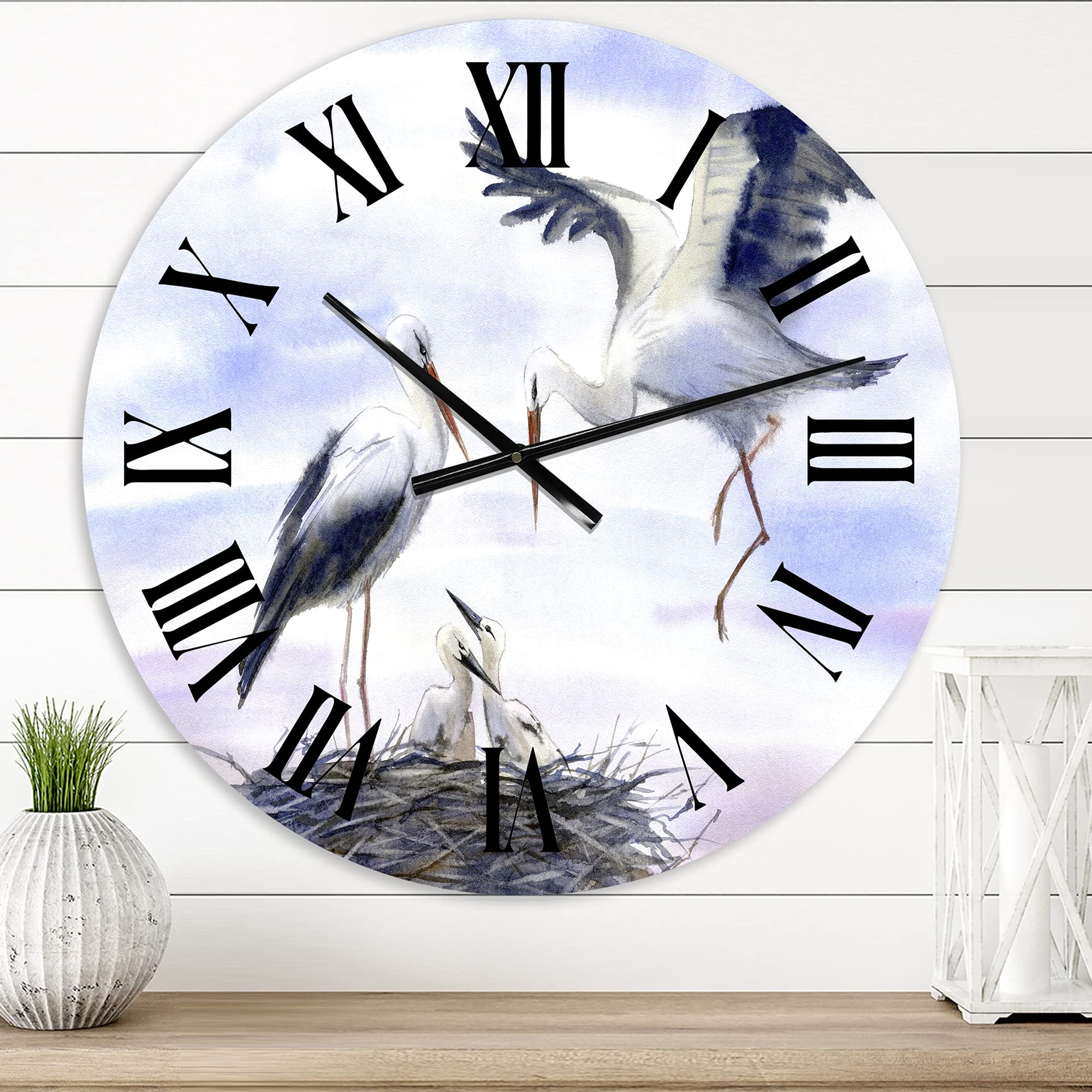Farmhouse Wall Clock 'Storks in The Nest' - Large Rustic Animal Wall Clock for Home, Office & Kitchen Decor - Perfect for Farmhouse, Cottage & Vintage Style Interiors