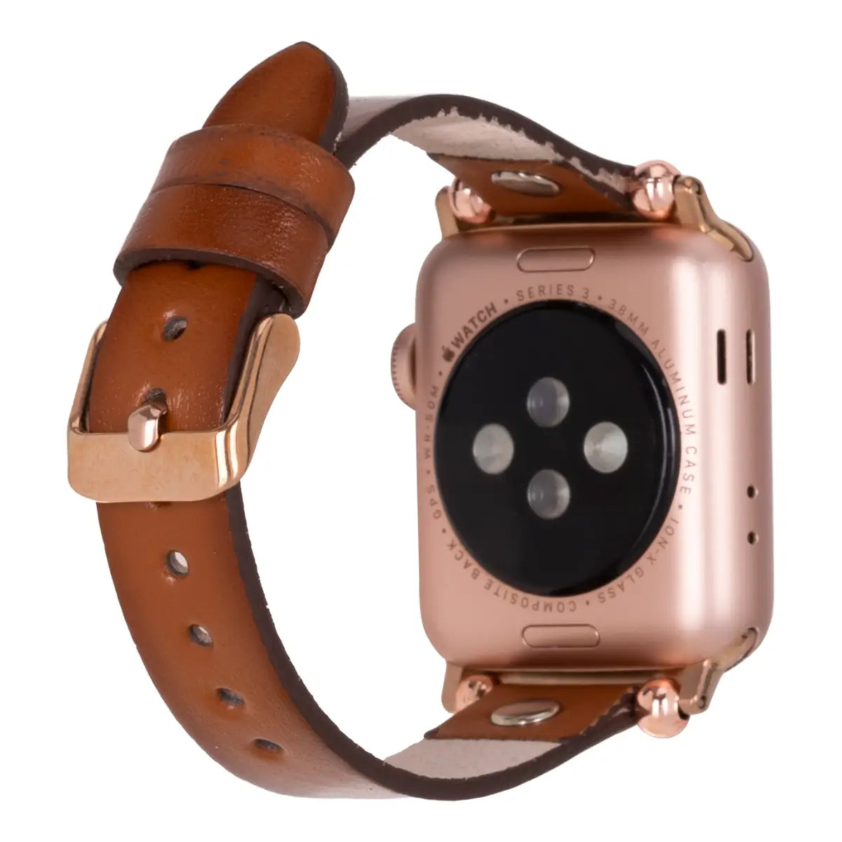 Premium Brown Leather Ultra Slim Apple Watch Band with Silver Rivet - Stylish & Durable Replacement Strap for Work, Gym & Everyday Wear