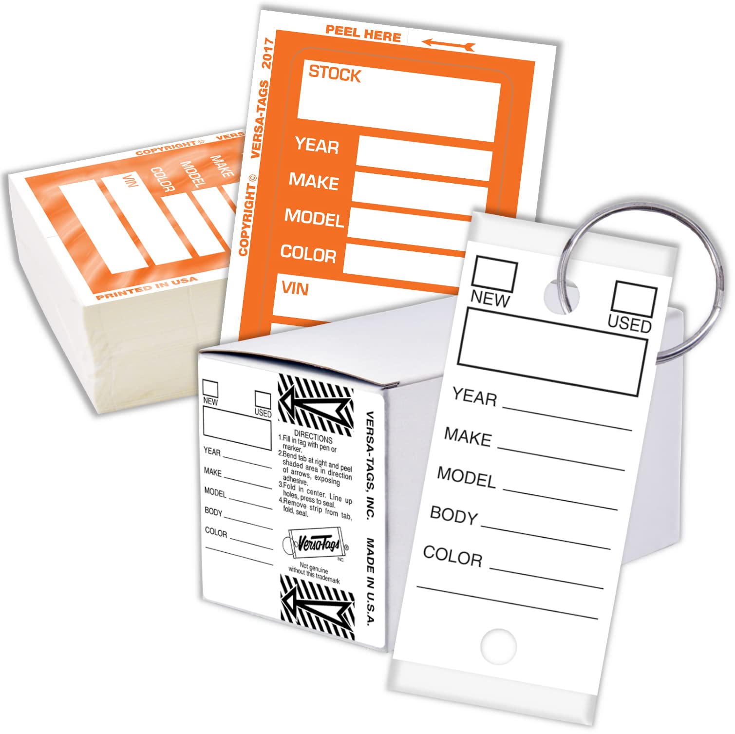 Versa-Tags Key & Inventory Management System - 250 Key Tags, 100 Kleer-Bak Window Stickers - 3-Piece Car Dealership Organization Set (Orange & White) - Perfect for Auto Dealers, Property Managers & Retail Inventory Control