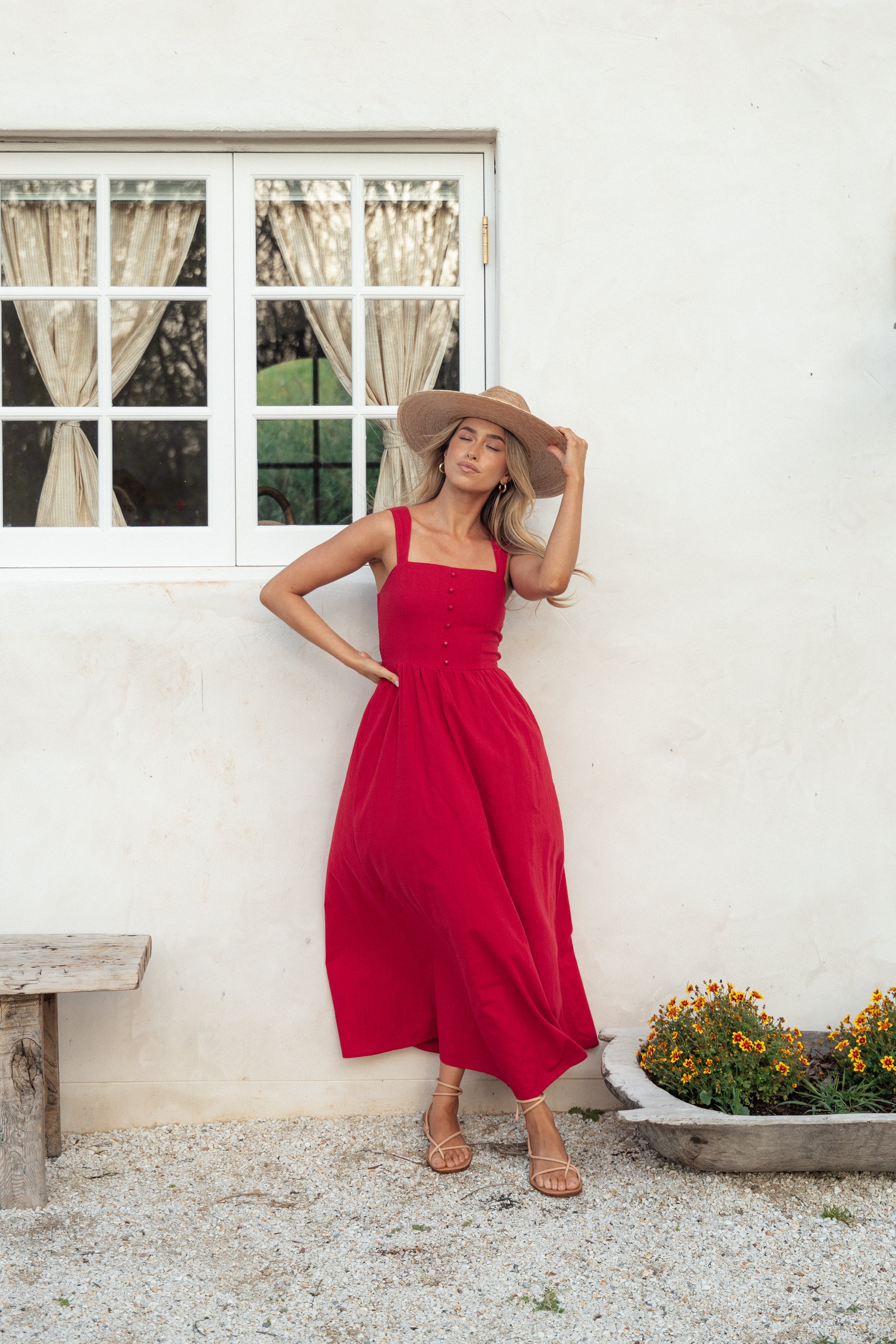 Caty Maxi Dress for Women - Flowy Long Summer Dress in Red | Beach Wedding, Vacation, Party Wear