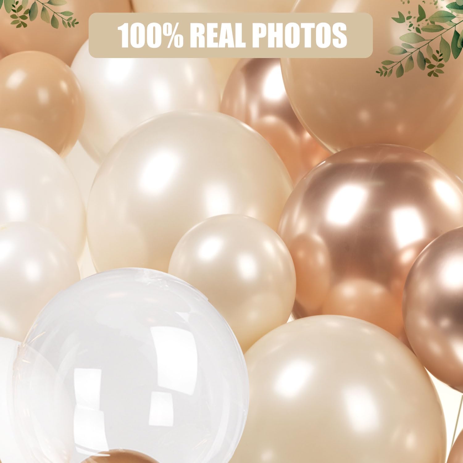 Pearl White & Champagne Metallic Balloon Arch Kit - Double Stuffed Balloon Garland for Boho Wedding, Baby Shower, Bridal Backdrop Decor - Neutral Nude, Cream, Apricot, Coffee & Sand Balloons for Party Decorations