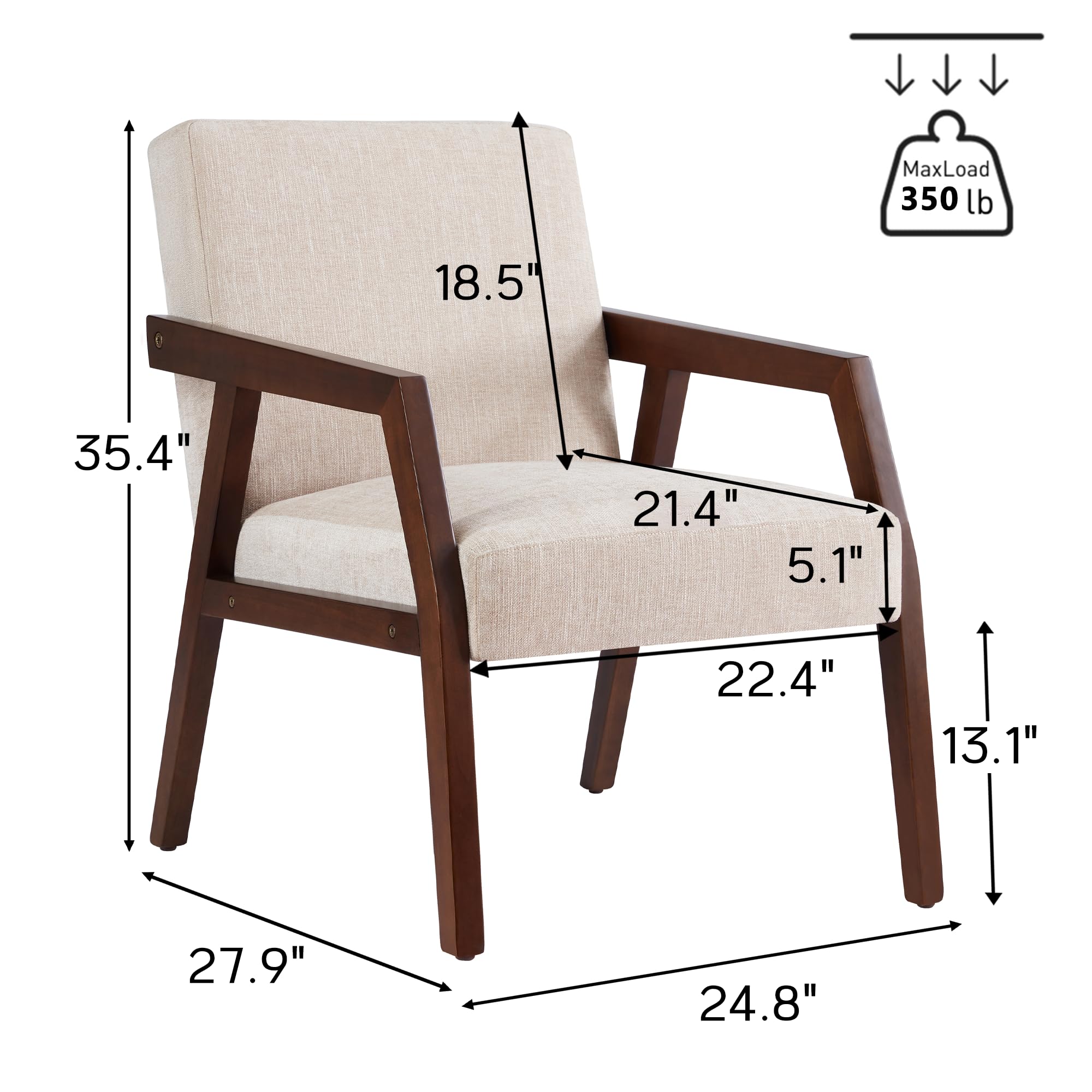 HUIMO Mid-Century Modern Accent Chair - Elegant Upholstered Wooden Armchair with Linen Fabric for Living Room, Bedroom, Office - Comfortable Lounge & Reading Chair (Brown) - Perfect for Relaxing, Reading & Home Decor