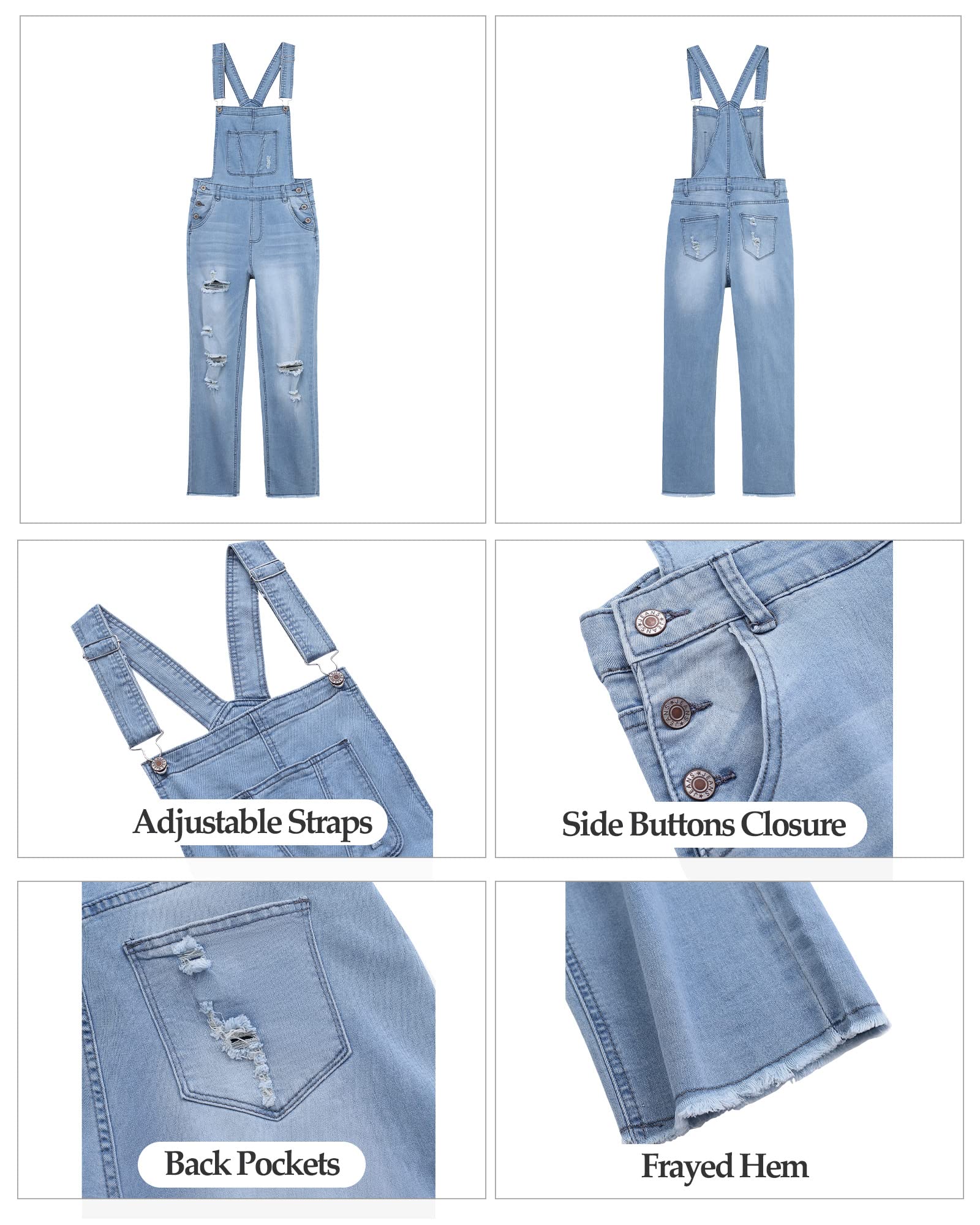 Luvamia Women's Casual Stretch Adjustable Denim Bib Overalls - High Waist Comfort Jeans Pants Jumpsuit for Work, Outdoor & Daily Wear