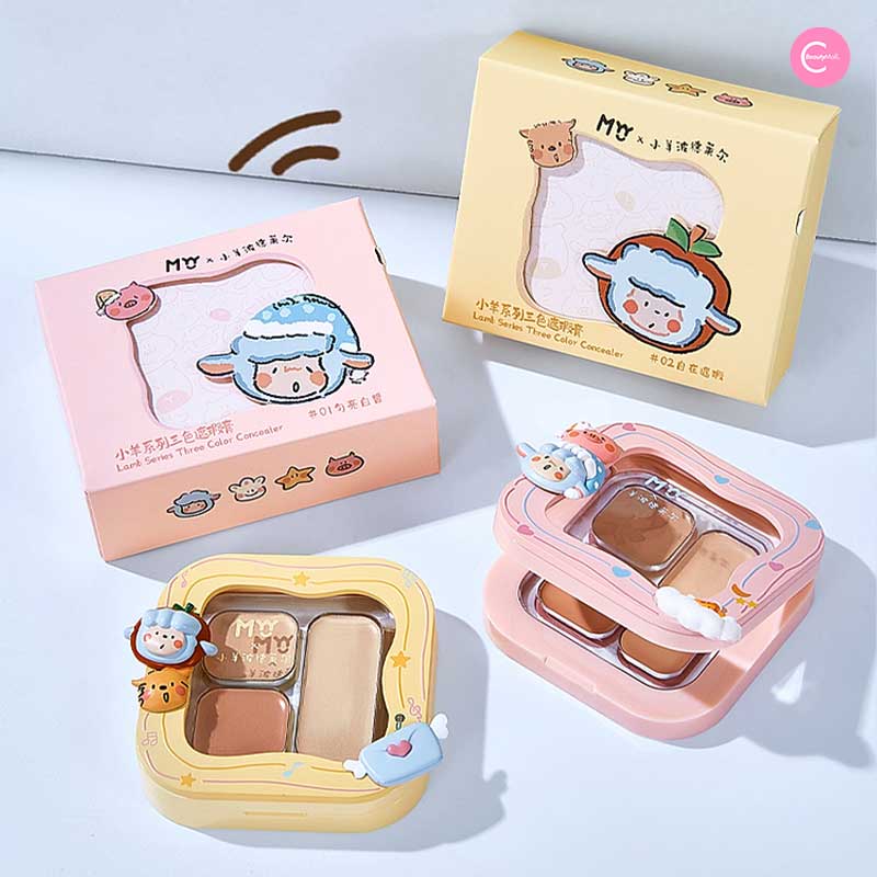 SANFU MYY Little Lamb Baudelaire Trio Concealer Set - Full Coverage, Creamy Texture, Long Lasting for Dark Circles & Blemishes - Perfect for Daily Makeup, Photo Shoots & Special Occasions