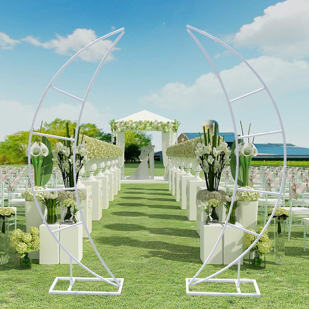2pcs White Crescent Moon Wedding Arch Floral Stand - Elegant Backdrop for Outdoor Wedding Decorations, Garden Ceremonies, and Romantic Photo Shoots