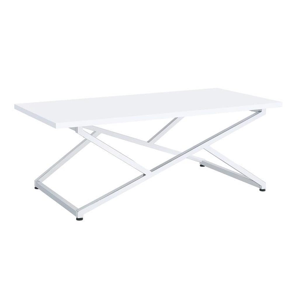 Furniture of America Mergo Modern Wood Rectangular Coffee Table in Chrome and White - Perfect for Living Room, Office, and Lounge Decor