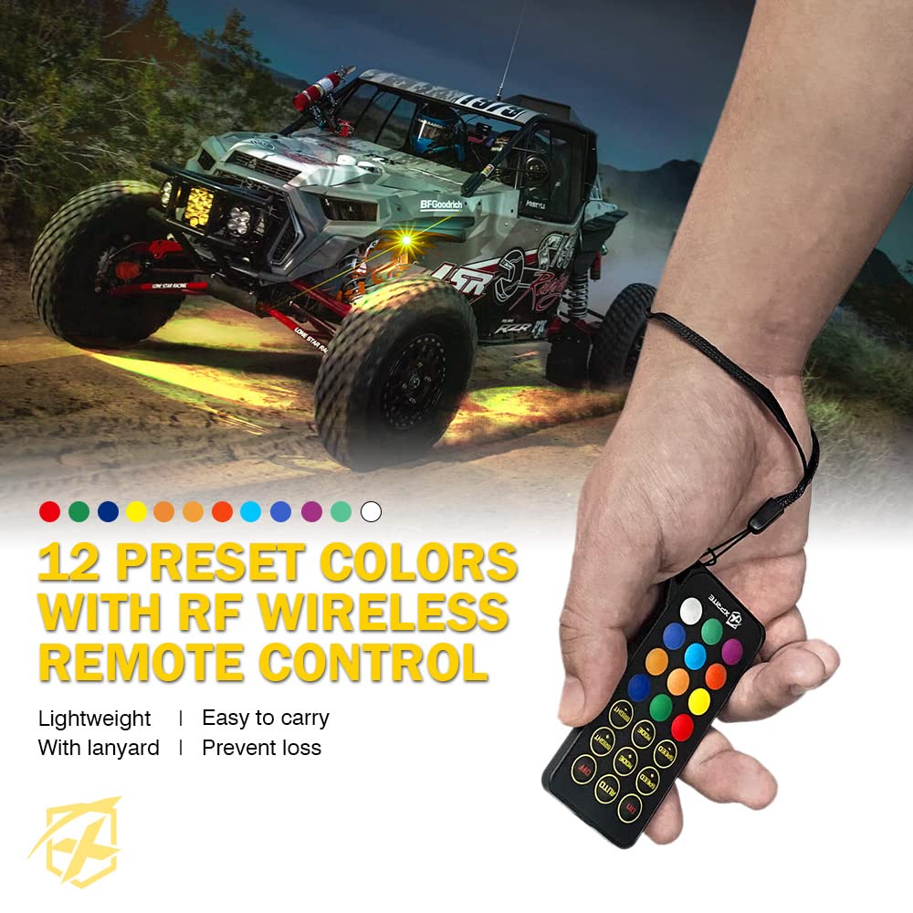 Xprite RGBW LED Rock Lights Kit with Bluetooth & Wireless Remote - 8 Pods Multicolor Underglow Lights for Cars, Trucks, SUVs, UTVs, ATVs, Motorcycles & Boats - Perfect for Off-Roading, Car Shows & Night Cruising