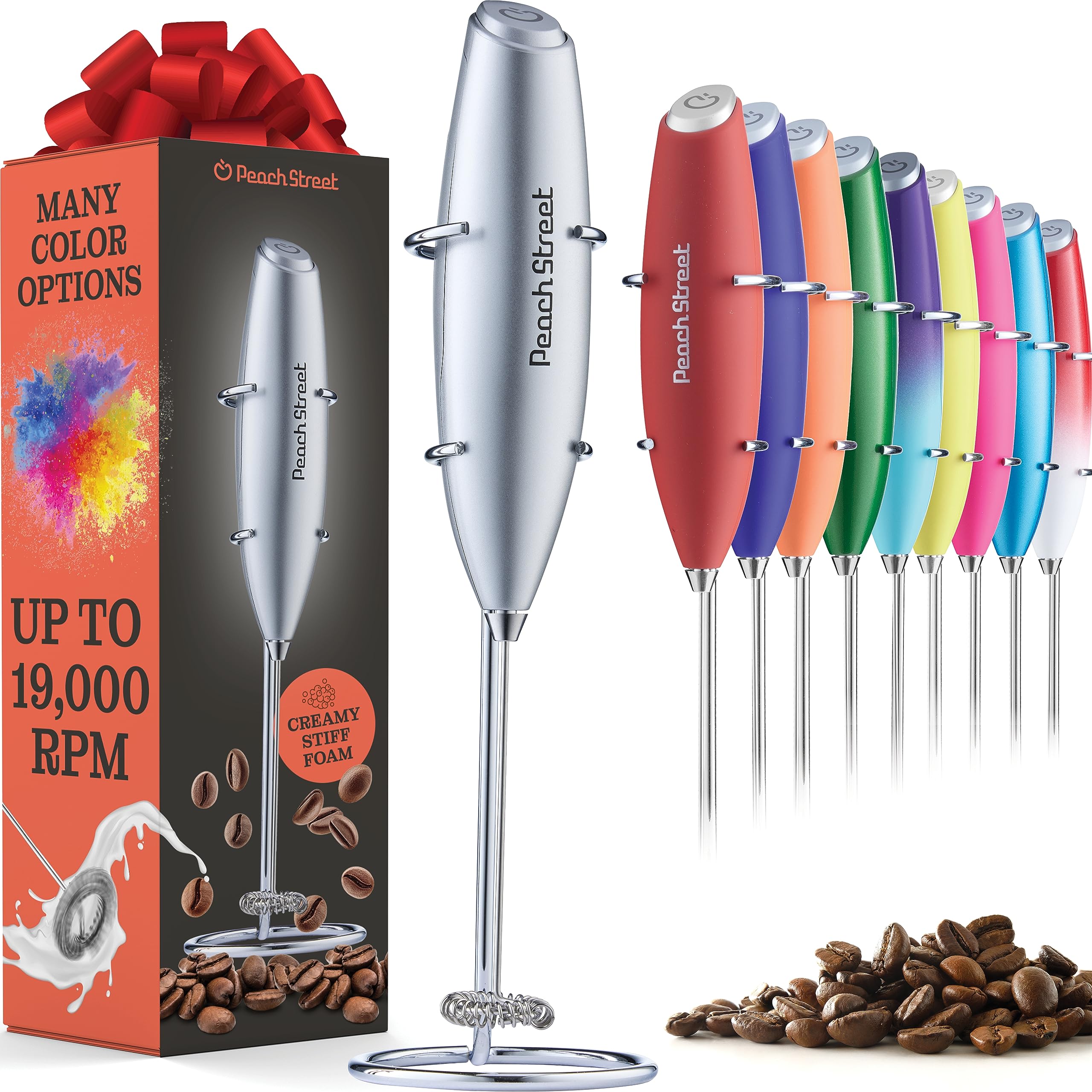 Premium Handheld Milk Frother - Battery Operated Stainless Steel Drink Mixer with Stand for Coffee, Lattes, Cappuccino | Perfect for Home Baristas & Coffee Lovers - Create Cafe-Quality Foam for Hot Chocolate, Matcha & Frappes