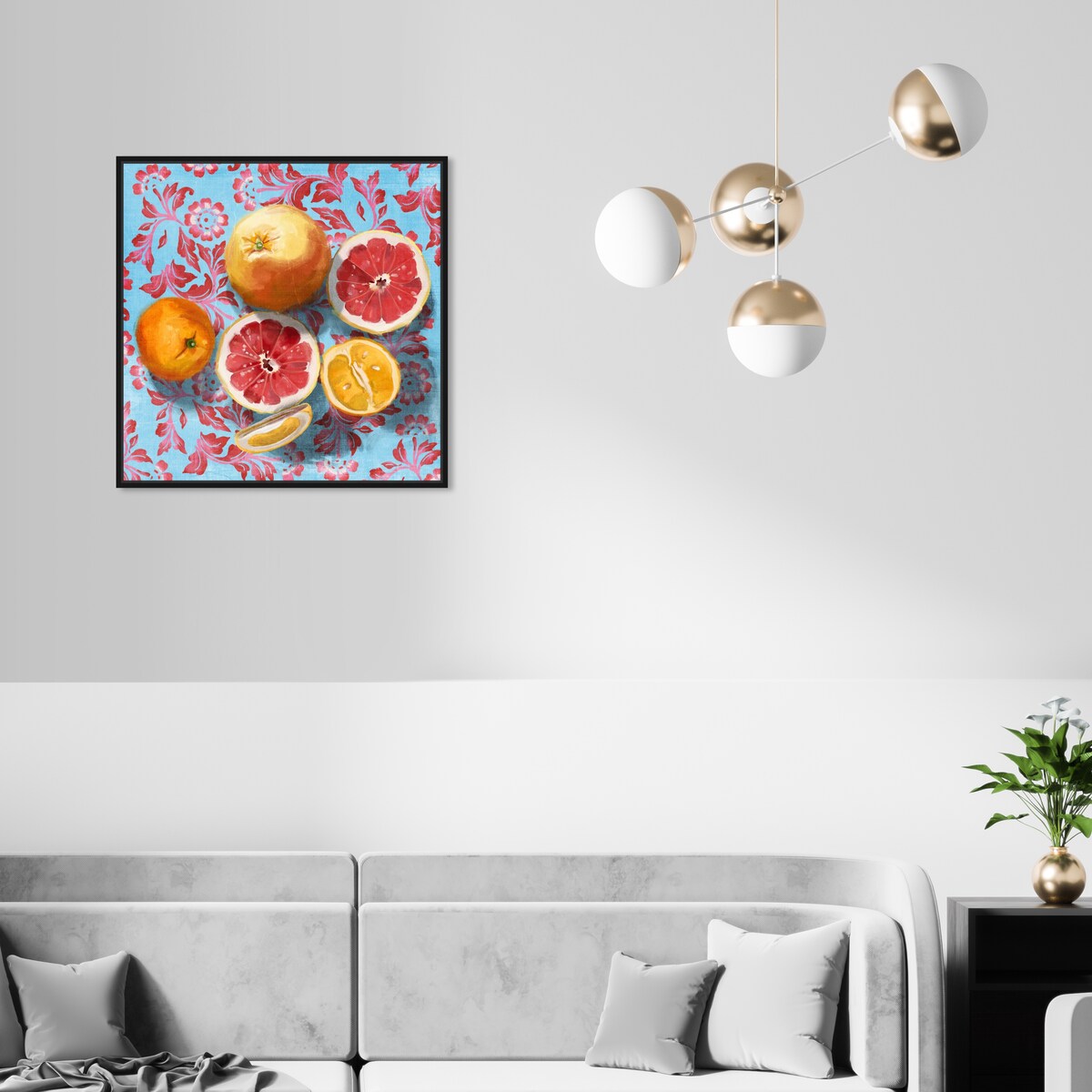 Tropical Citrus Still Life Blue Framed Canvas Wall Art Print - Sour Fruit Kitchen Decor for Cabin & Lodge - Perfect for Farmhouse, Dining Room & Country Style Homes