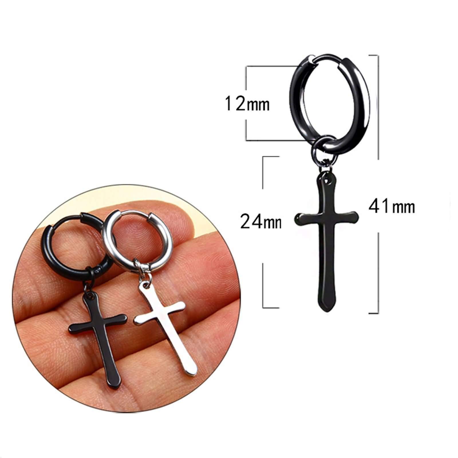 Gualiy Men's Stainless Steel Cross Pendant Dangle Hoop Earrings for Men - Trendy Punk Gothic Jewelry for Parties, Concerts & Everyday Wear