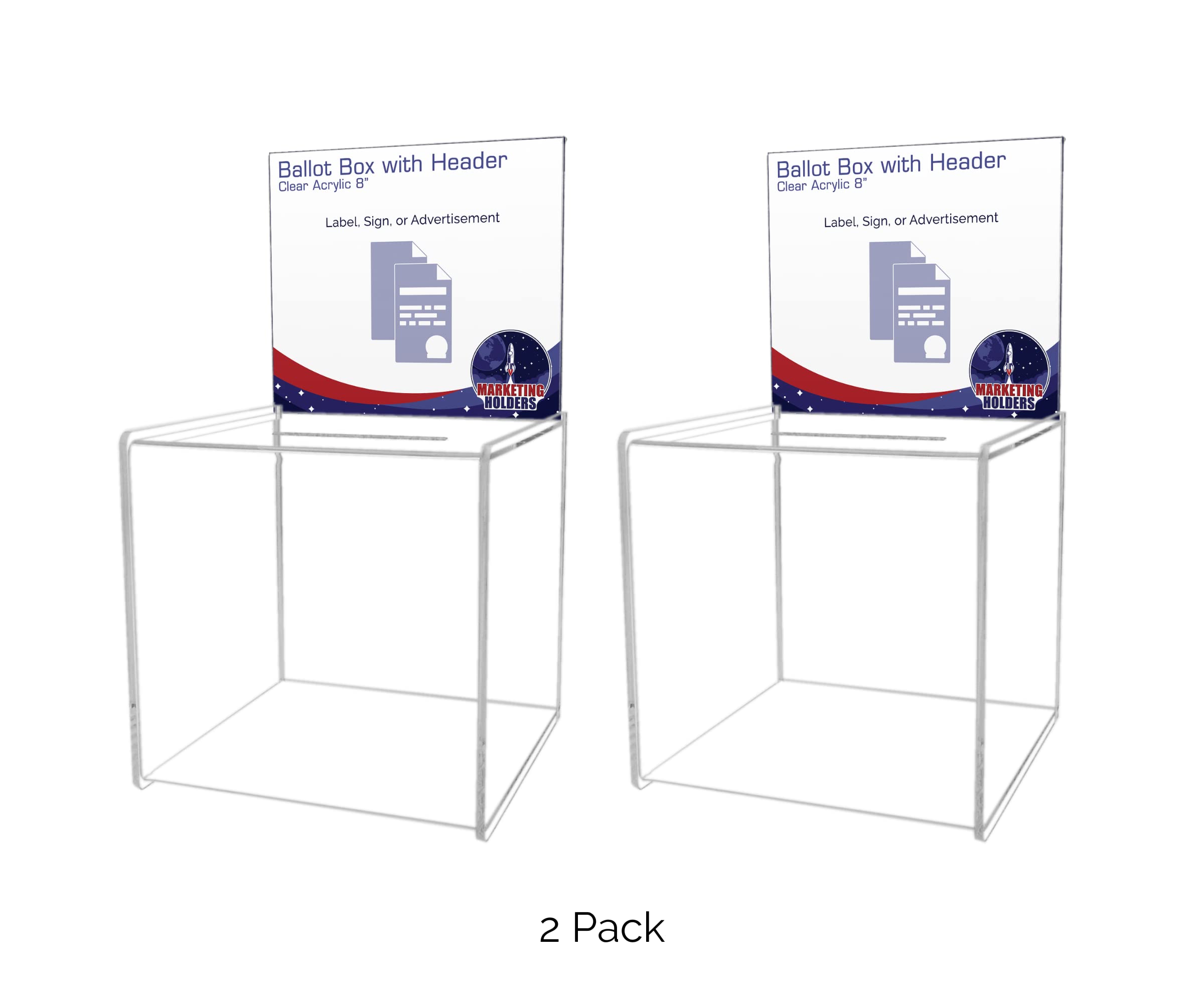 2 Pack Clear Acrylic Donation Box with Sign Holder - 8