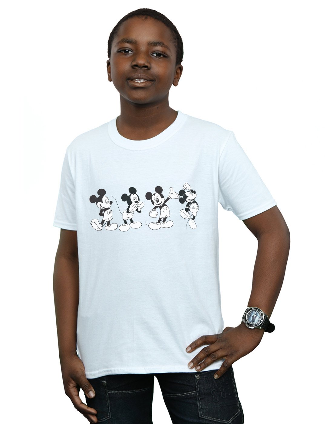 Disney Mickey Mouse Boys' 4 Emotions Graphic T-Shirt - White, Size 7-8 Years - Soft Cotton Tee for Kids, Casual Wear & Playdates