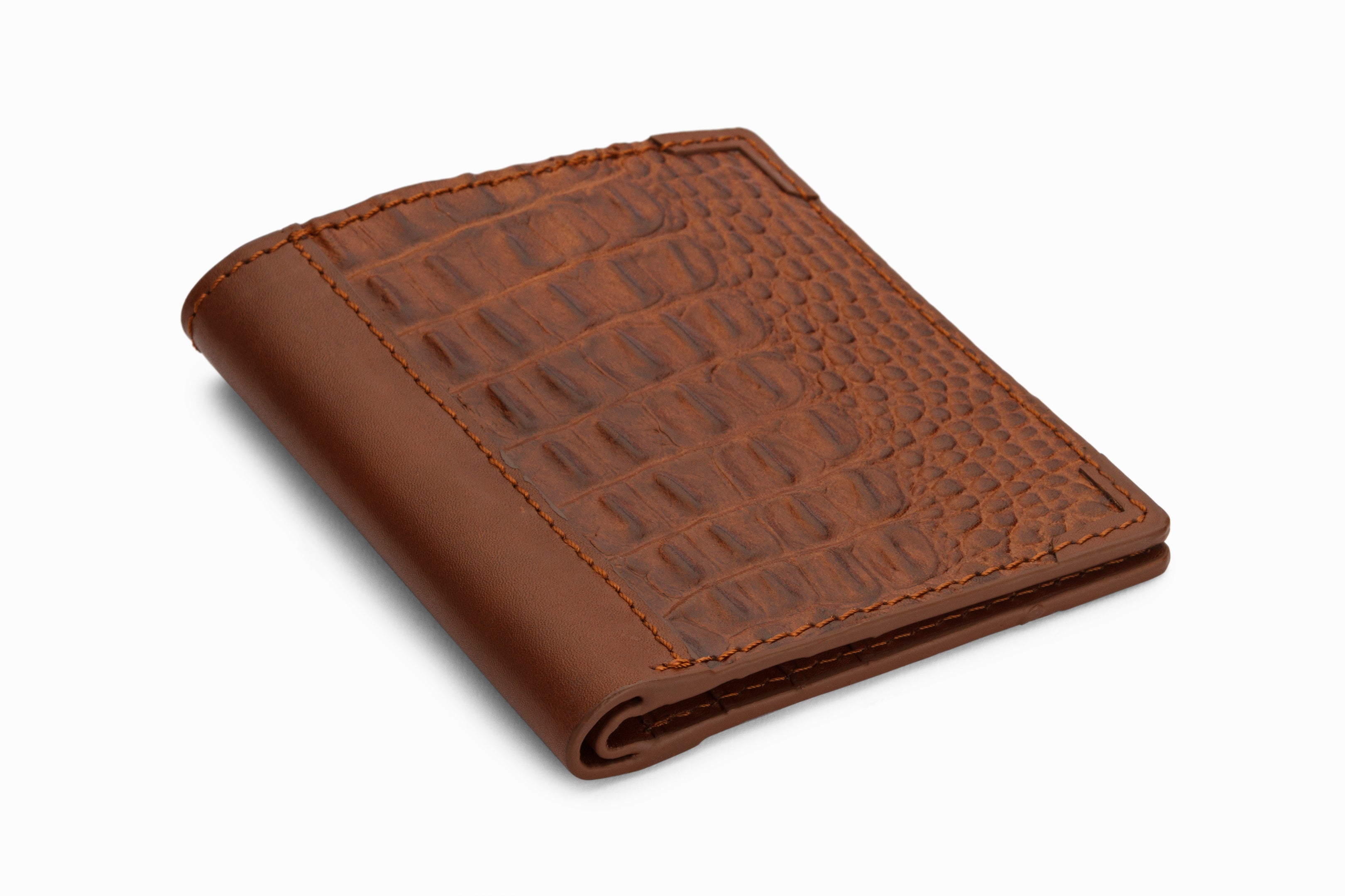 Premium Hip Fold Leather Wallet - Genuine Crocodile Embossed Brown RFID Blocking for Men | Slim Bifold Design for Everyday Carry & Travel Essentials