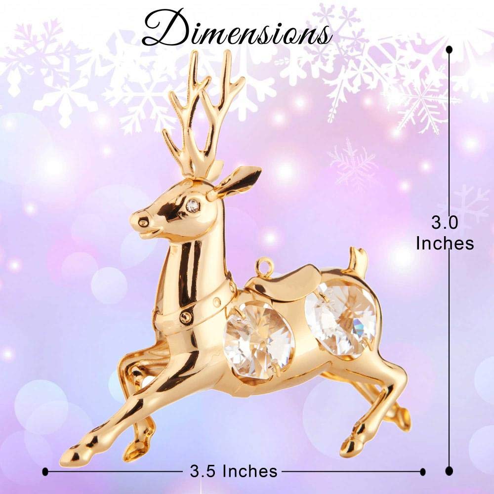 24K Gold Plated Reindeer Ornament with Genuine Crystals - Elegant Holiday Gift for Women (Mom, Wife, Grandma, Sister) - Perfect for Christmas Decor, Mother's Day Present, Housewarming Gift & Home Decoration - Ideal for Tree Topper, Mantel Display or Festive Table Centerpiece
