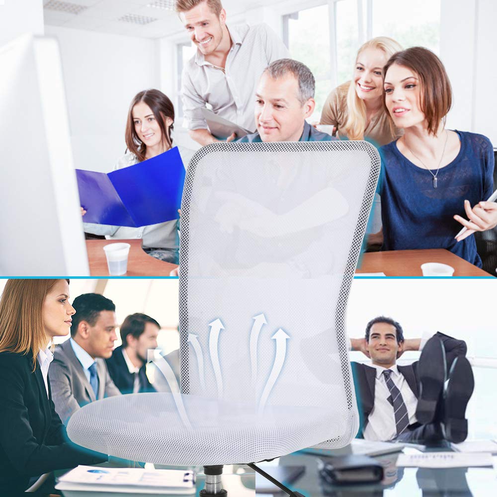 Ergonomic Mesh Office Chair with Lumbar Support - Armless Swivel Rolling Computer Desk Chair for Back Pain Relief - White Executive Chair (Set of 4) - Perfect for Home Office, Gaming Setup & Workspaces