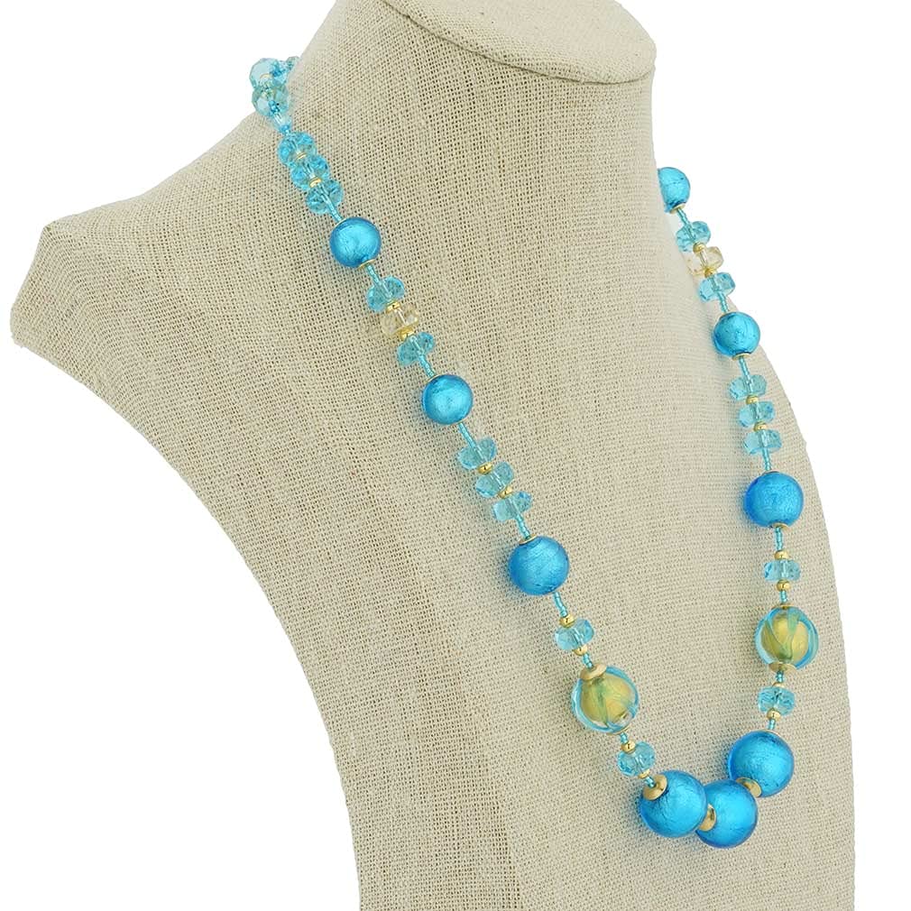 Venetian Murano Glass Necklace with Gold Accents - Sky Blue Jewelry for Women, Perfect for Parties & Special Occasions