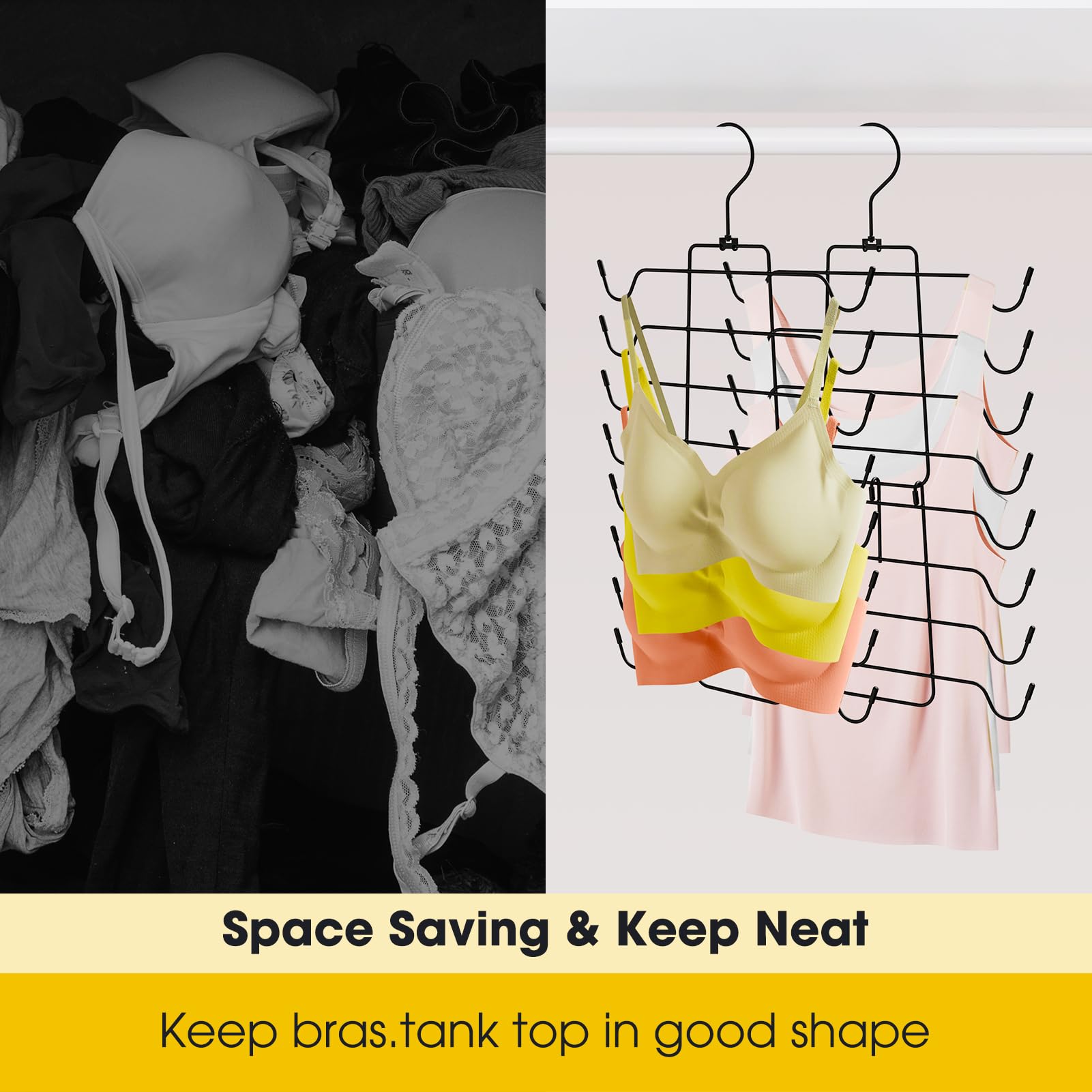 1 Pack Bra Hanger & Tank Top Hanger - Space Saving Closet Organizer for Bras, Sports Bras, Camisoles, Bathing Suits, Belts & Ties - Black | Perfect for Closet Storage, Wardrobe Organization & Travel Packing
