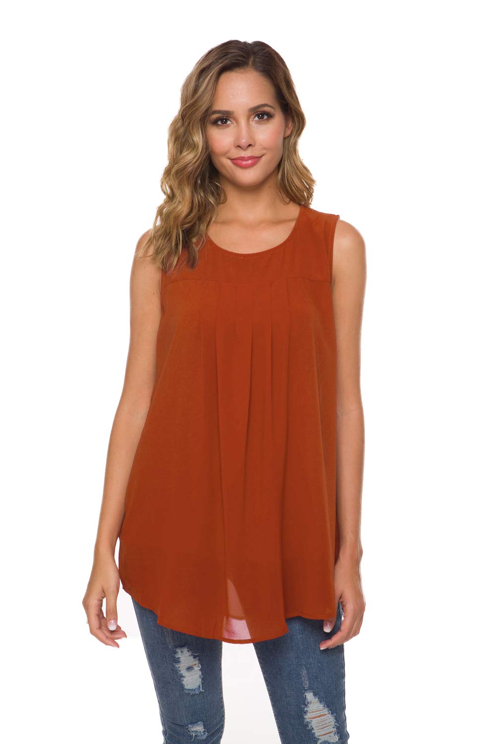 Smile Fish Women's Casual Sleeveless Pleated Layered Flowy Tank Top - Summer Beachwear, Yoga, Travel & Everyday Comfort Wear