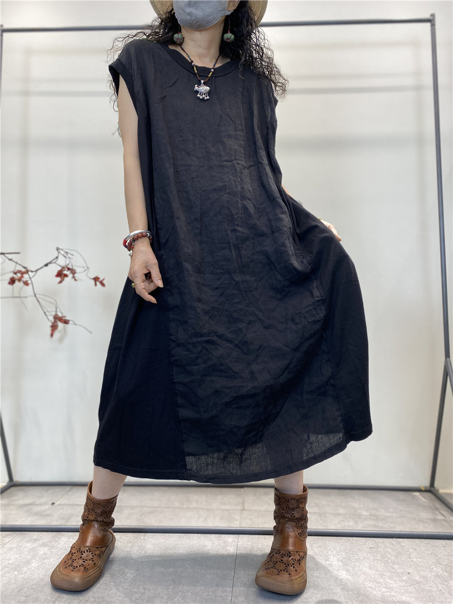 Plus Size Women's Vintage Spliced Cotton Vest Dress - Loose Fit Summer Maxi Dress for Beach, Vacation & Casual Wear