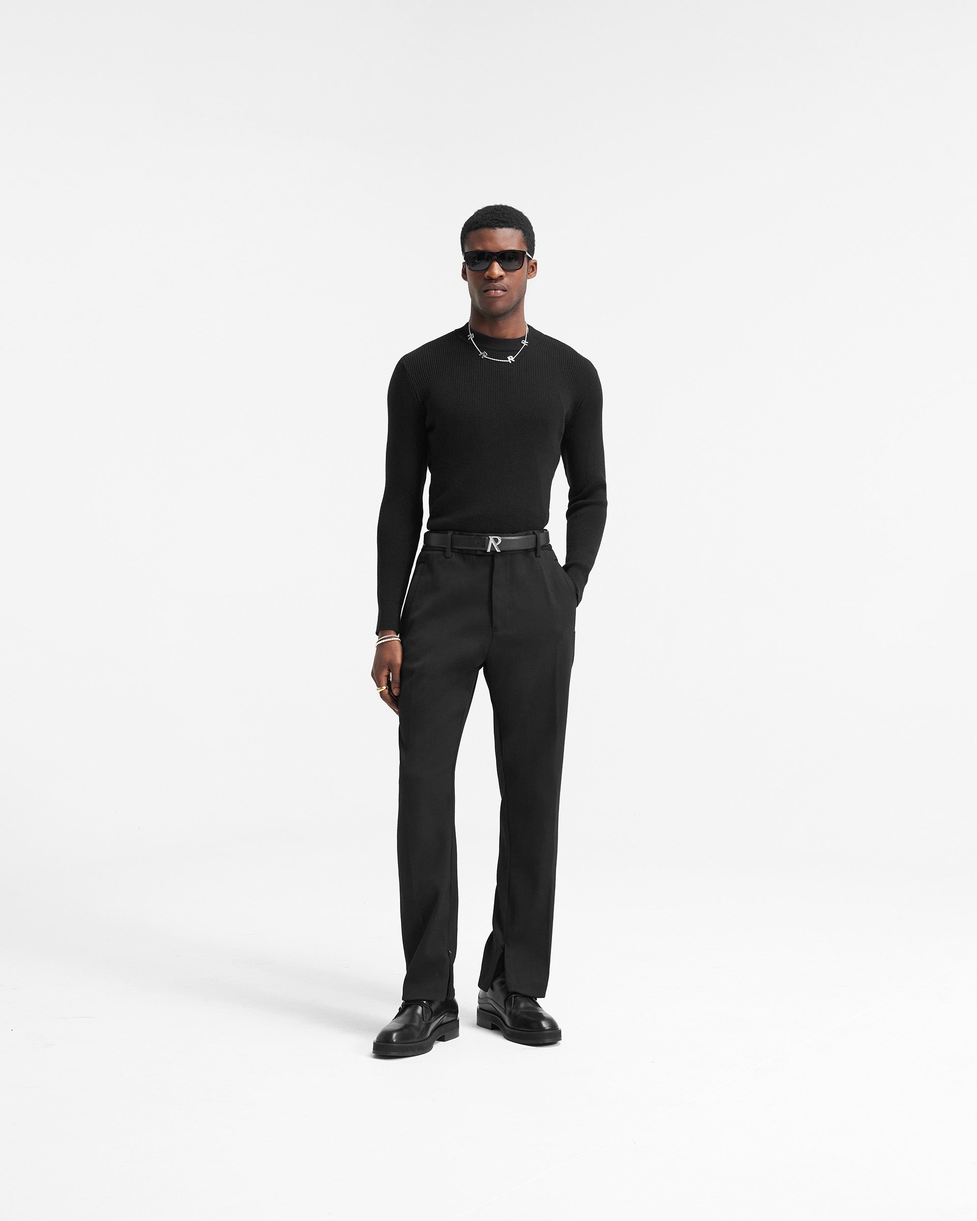 Slim Fit Mock Neck Long Sleeve T-Shirt for Men - Jet Black - Comfortable & Stylish Casual Wear for Everyday Outfits