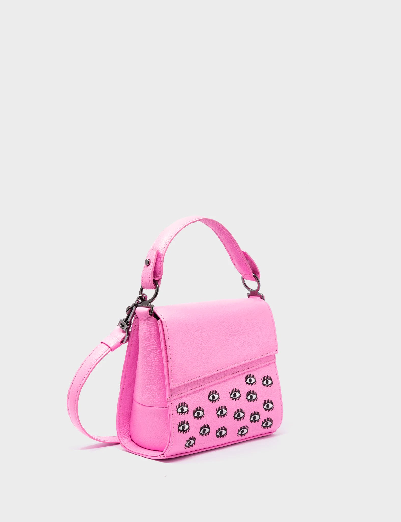 Anastasio Micro Crossbody Handbag - Pink Leather with Eyes Embroidery - Perfect for Women's Daily Use, Travel & Parties