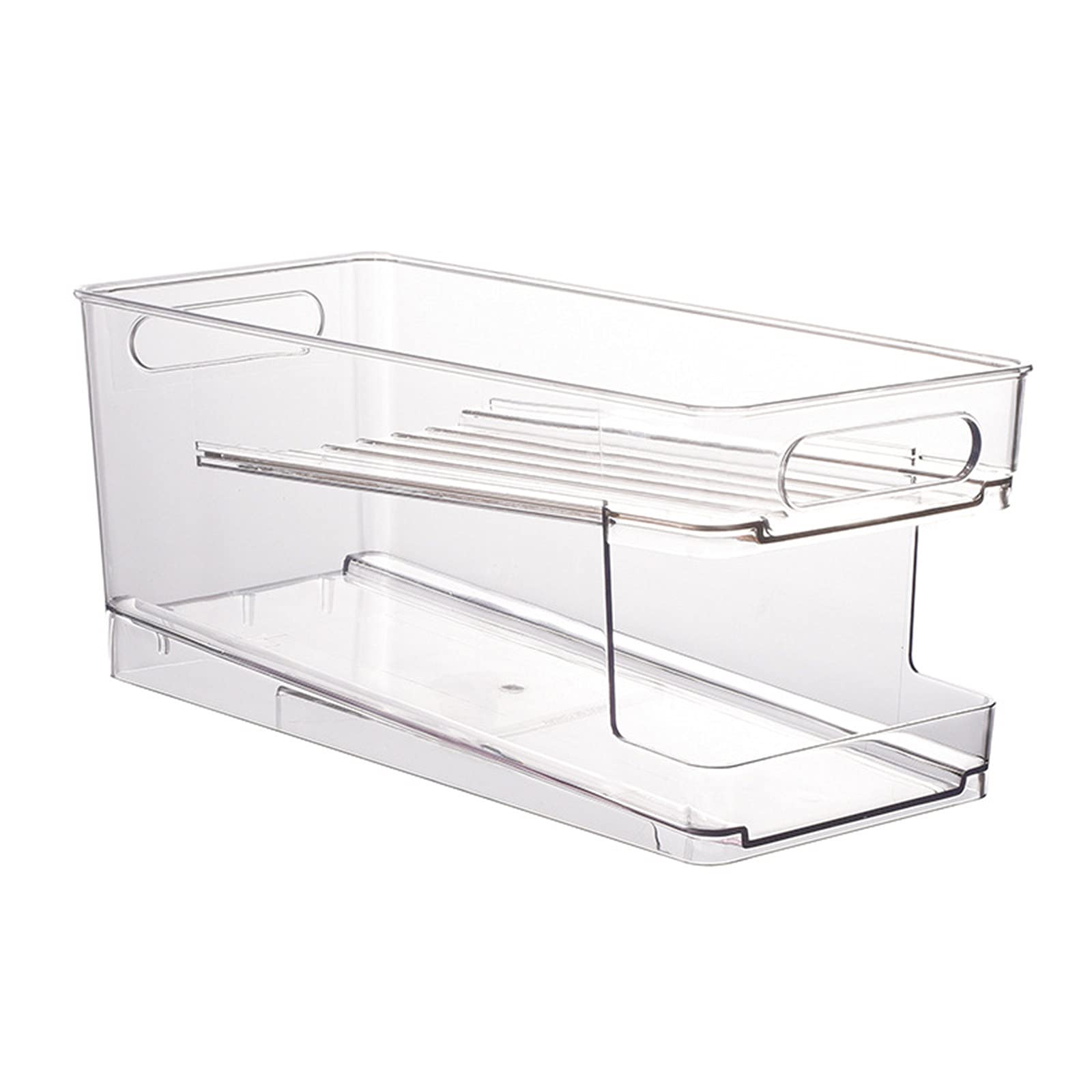 KOHGFT 2-Tier Transparent Stackable Can Storage Organizer - Self-Rolling Beverage Rack for Refrigerator or Pantry - Perfect for Soda, Beer & Canned Food Storage - Space Saving Solution for Kitchen, Office or Party Use