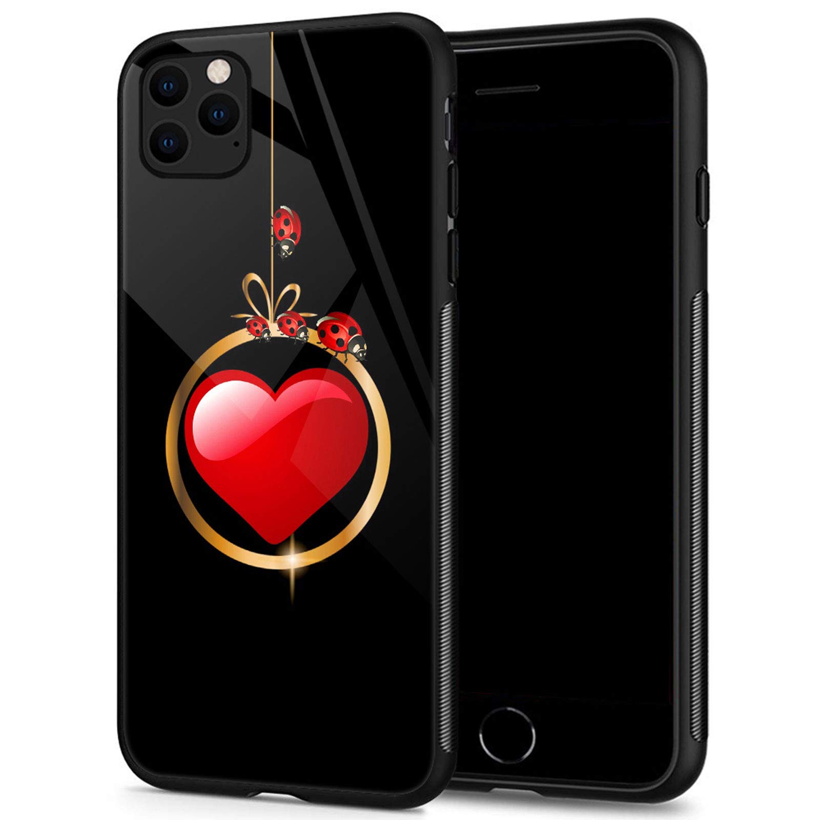 TnXee iPhone 13 Pro Max Case - 6.7 Inch Ladybug Love Organic Glass Phone Cover with Seven Star Pattern (Black) | Perfect for Everyday Protection & Stylish Outfits
