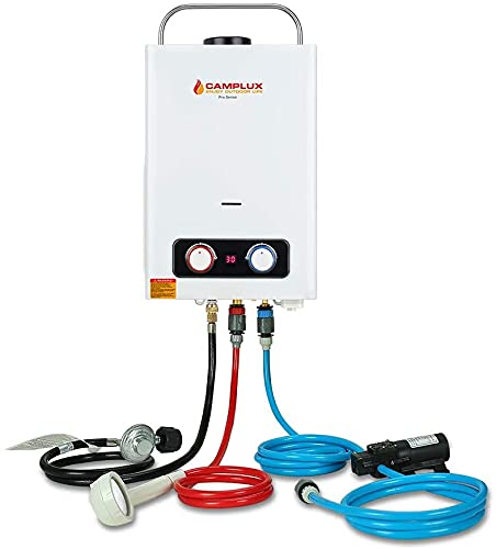 Camplux Pro 1.58 GPM Tankless Propane Water Heater - Outdoor Portable Gas Water Heater with 65 PSI High Pressure for RV, Boat, Camping & Off-Grid Hot Water System | Instant Hot Water for Showers, Washing & Outdoor Activities