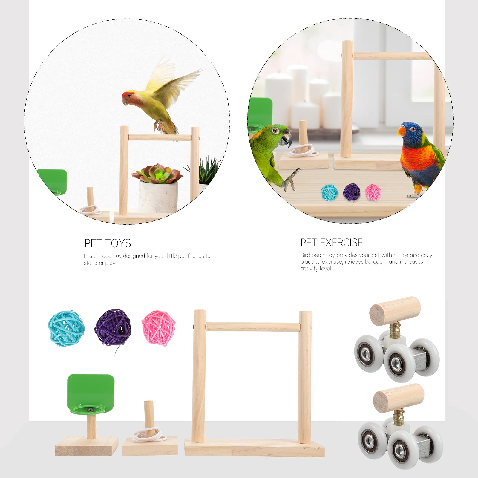 8pcs Parrot Training Toys Set - Mini Bird Basketball, Wooden Perch Stand, Rattan Chew Ball for Small Birds - Perfect for Playtime, Exercise & Mental Stimulation