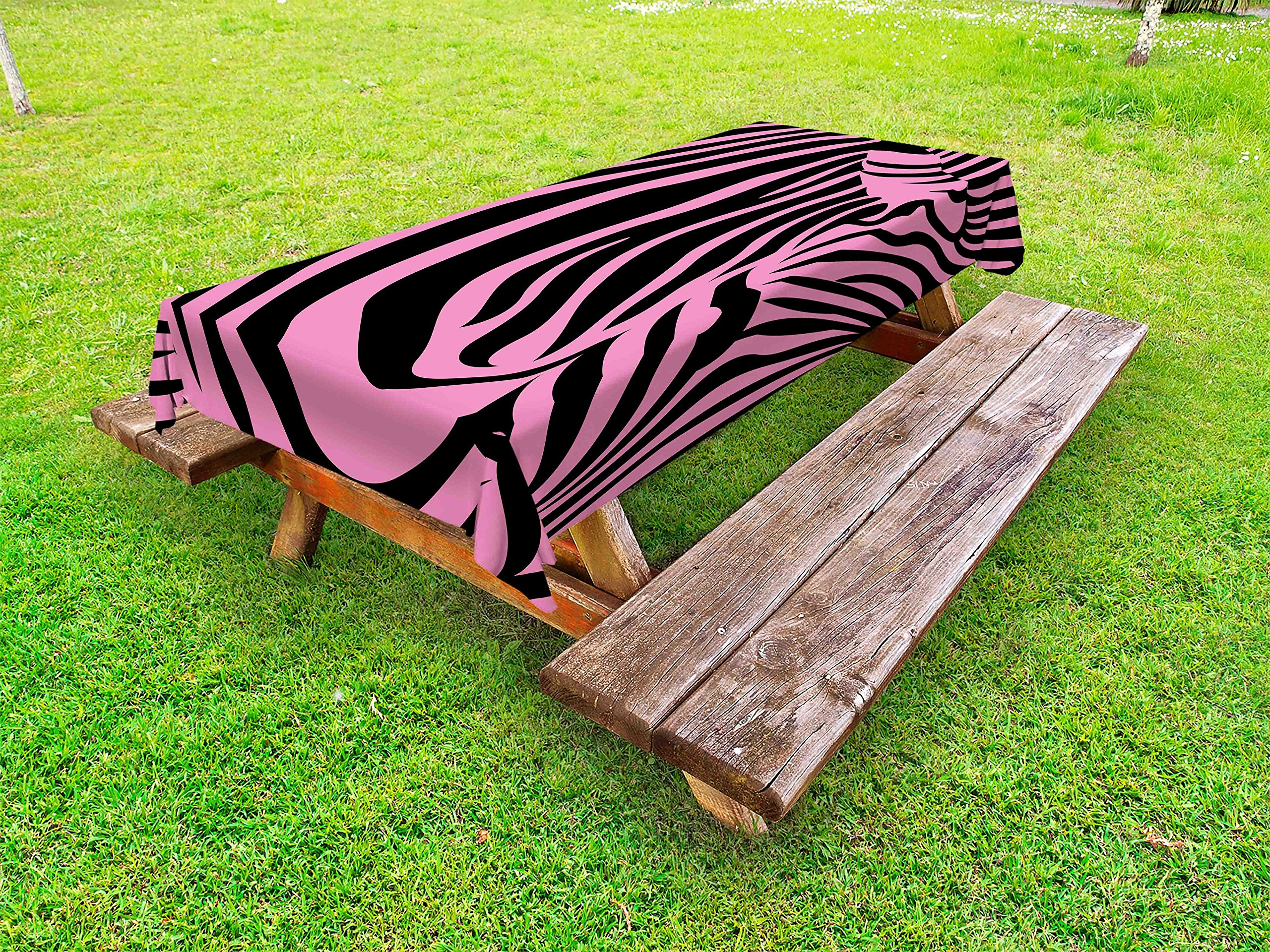 Ambesonne Pink Zebra Print Outdoor Tablecloth - Waterproof & Washable Picnic Table Cover 58x120 Inches - Fuchsia Black Tribal Punk Design for Patio, BBQ, Garden Party & Camping Decor