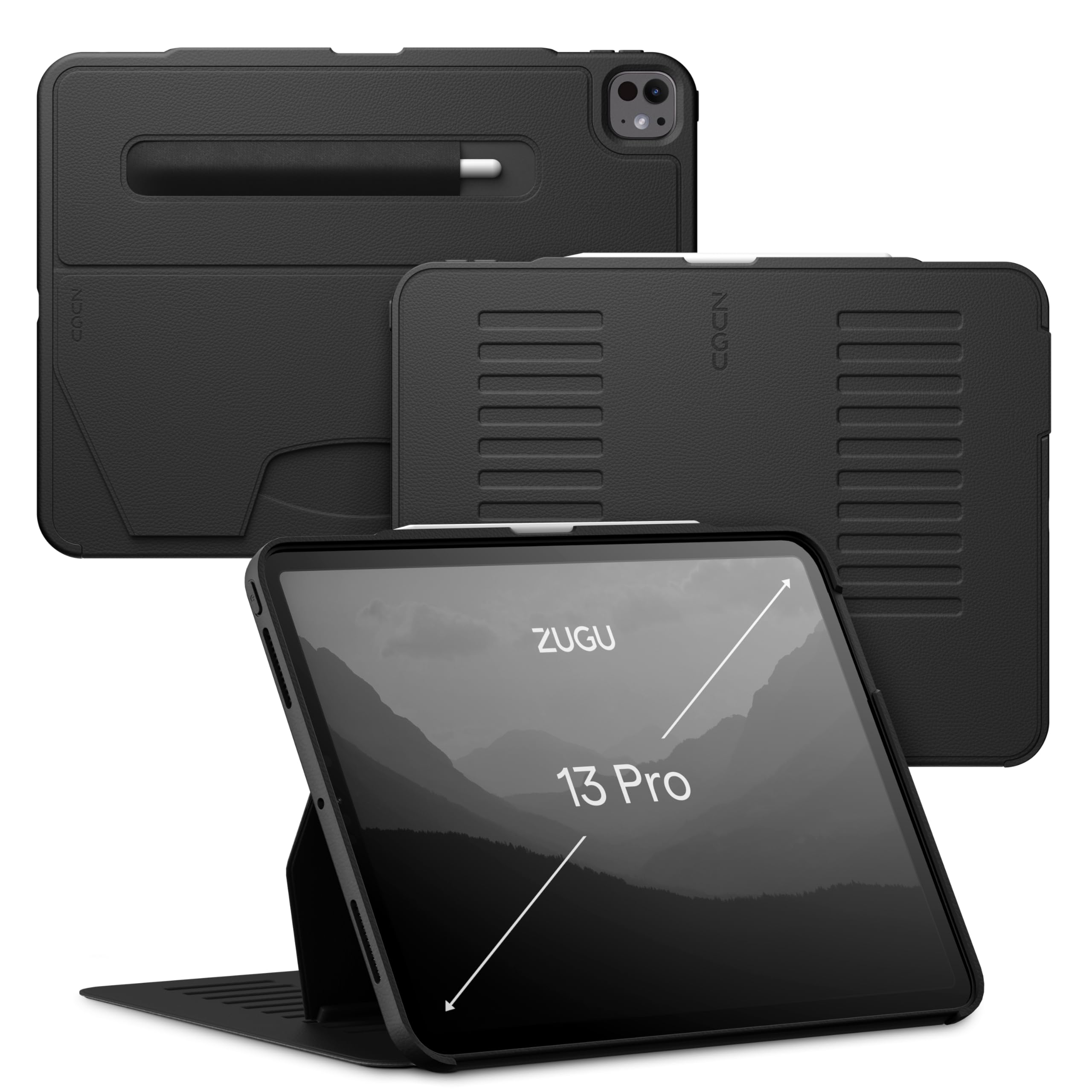 Zugu Case for iPad Pro 13 (M4) 2024 - Ultra Slim Protective Cover with Apple Pencil Holder | Auto Wake/Sleep | 10 Adjustable Viewing Angles | Shockproof iPad Pro 13 Inch Case | Perfect for Work, Travel & Home Use | Black