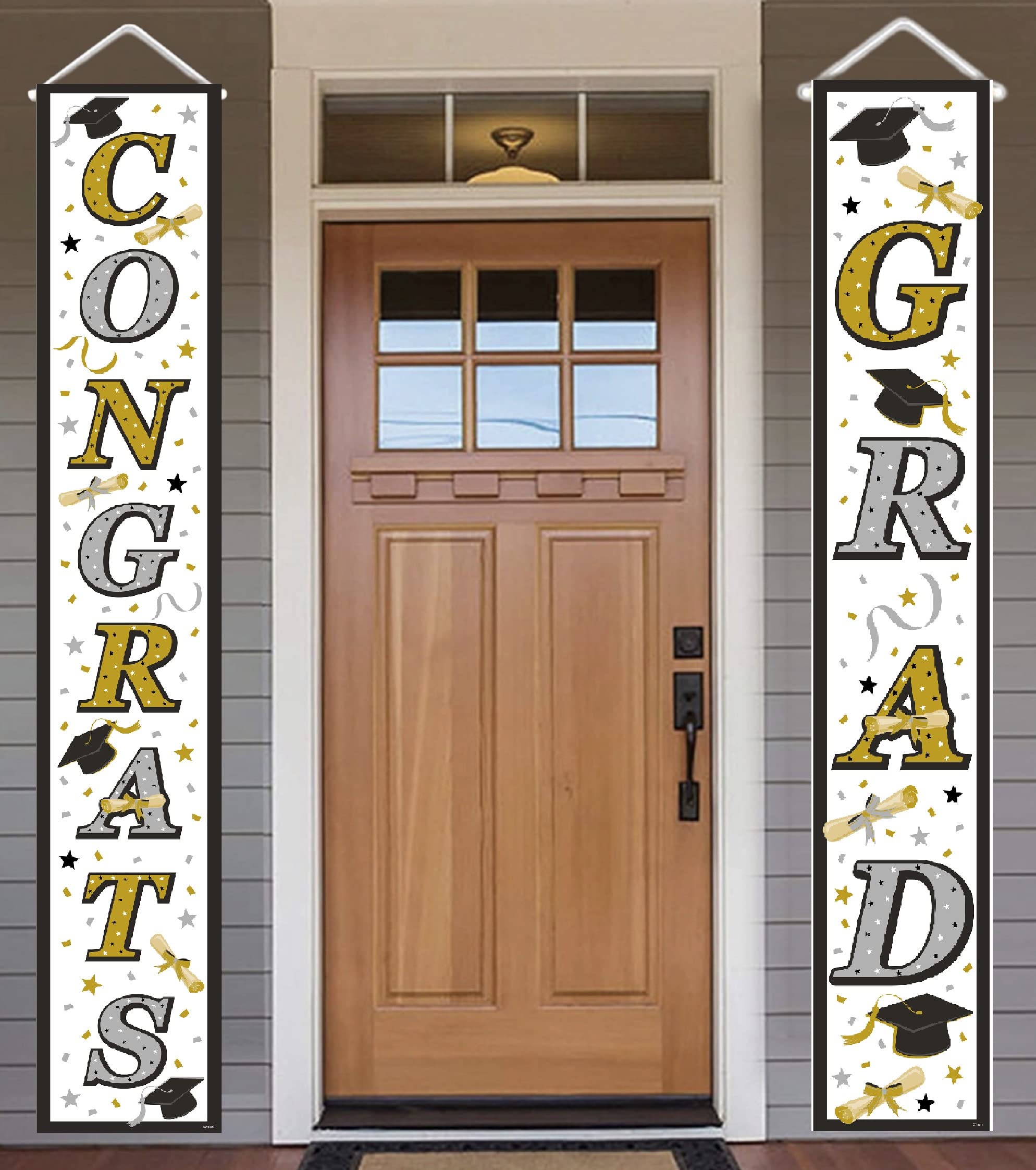 2025 Graduation Porch Banner Set - Black Silver & Gold Decor with 30 Advice Cards & 20 Balloons - Perfect for Home, School & Business Celebrations | Outdoor Party Decorations for High School & College Graduates