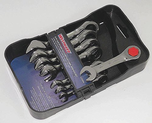 Westward 1LCE6 8-Piece SAE Ratcheting Combination Wrench Set - Perfect for Automotive Repair, Machinery Maintenance & DIY Projects