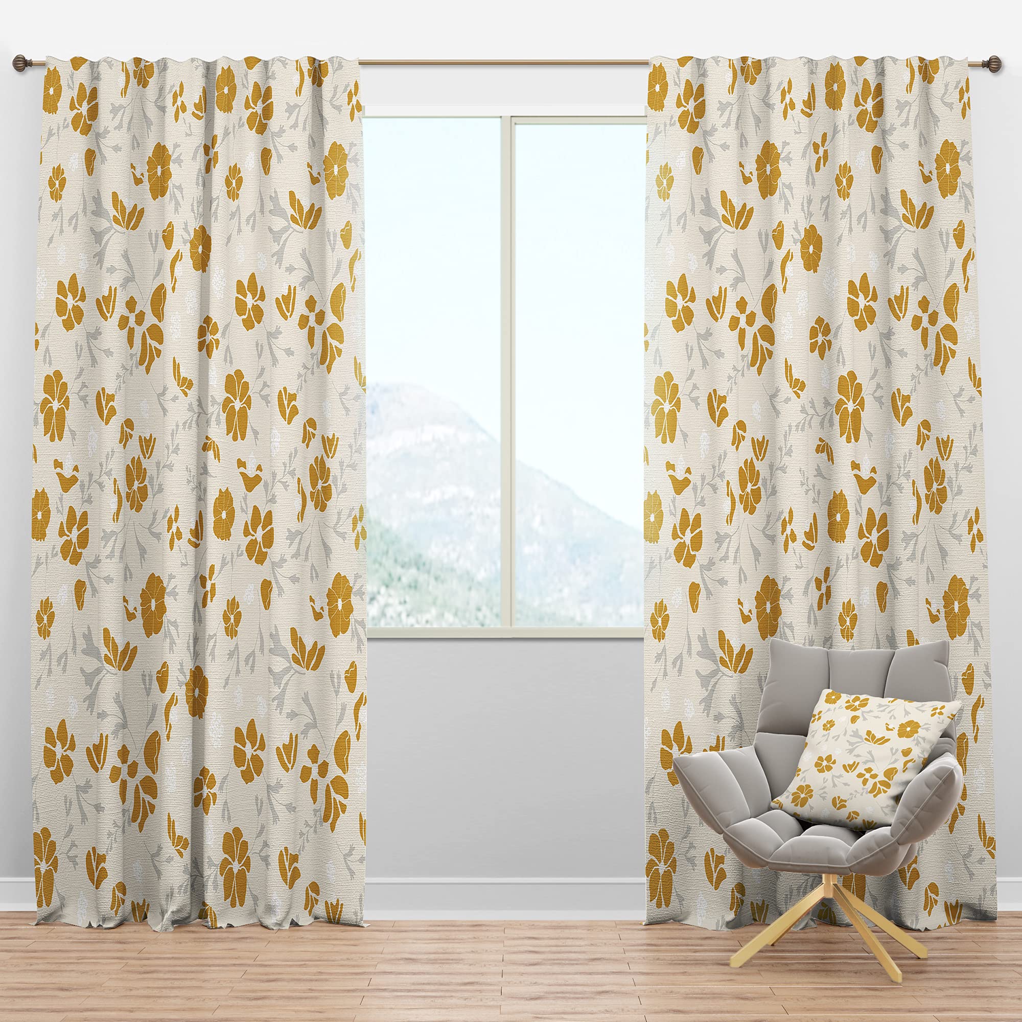 DesignQ Blackout Curtains 'Retro Handdrawn Poppies III' - Thermal Insulated Room Darkening Drapes for Bedroom & Living Room - Single Panel 52x108 Inches - Perfect for Home Theater, Nursery & Light Sleepers