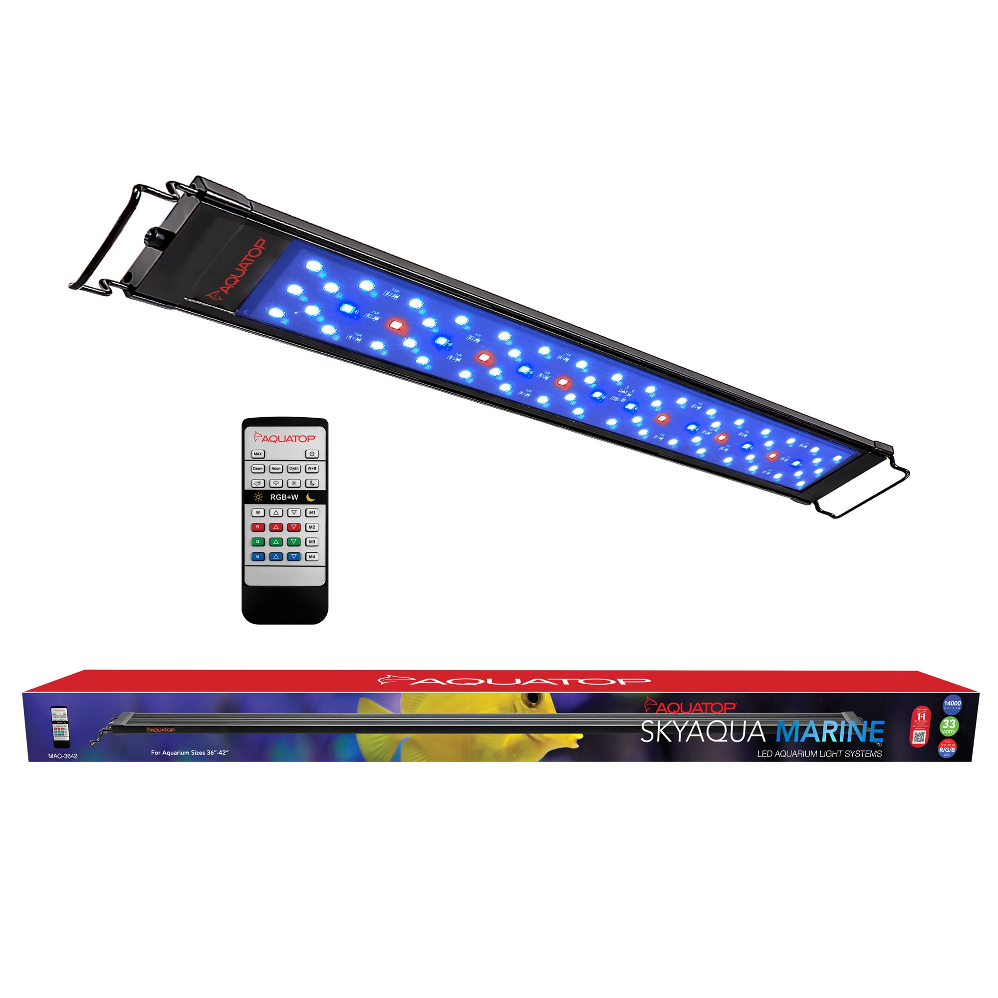 Aquatop SkyAqua Marine LED Saltwater Aquarium Light - 14000K Full Spectrum for Coral Growth, 36-42 Inch Fish Tank Lighting with Remote Control & 3 Position Toggle Switch - UL & CSA Certified - Perfect for Reef Tanks, Saltwater Aquariums & Marine Life Habitat