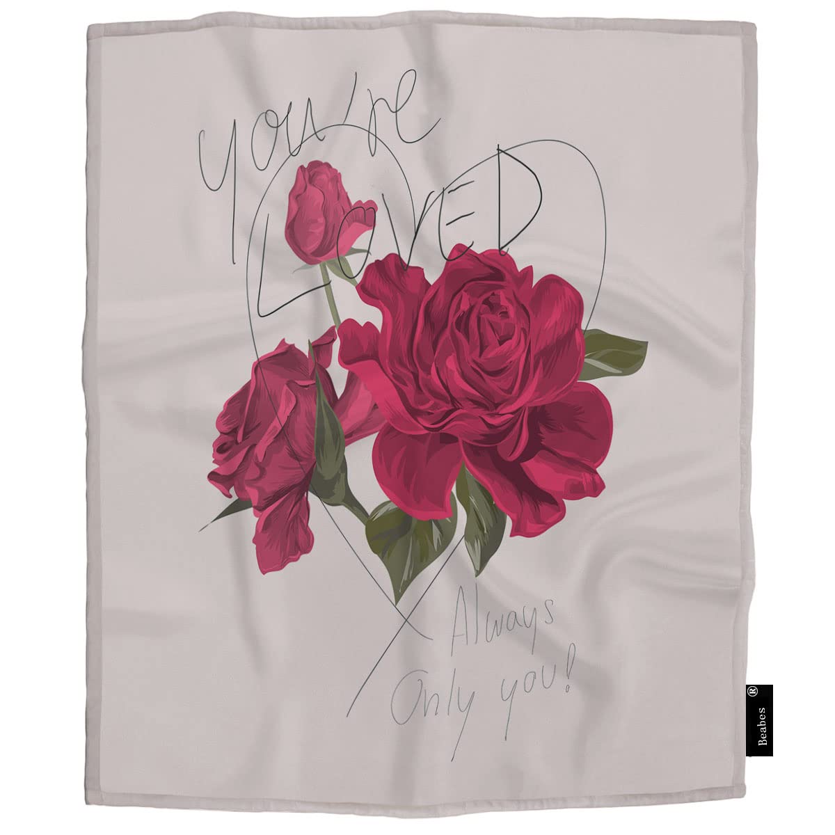 Beabes Roses Flower Throw Blanket - Romantic Love Slogan Blossom Roses Heart Plush Bed Blanket - Soft Cozy 30