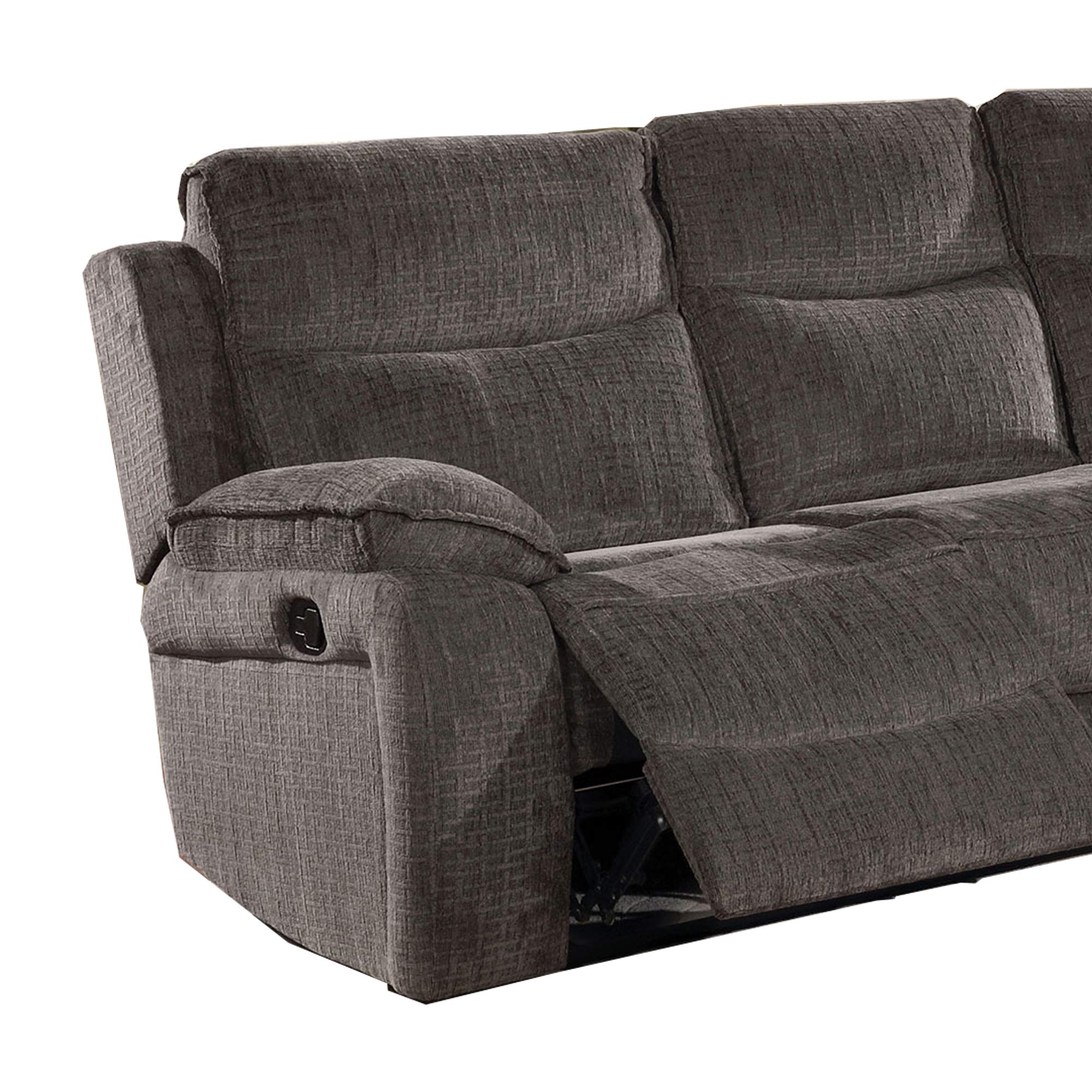 Benjara Transitional Fabric Upholstered Dual Recliner Sofa in Gray - Comfortable Living Room Seating for Movie Nights & Family Gatherings