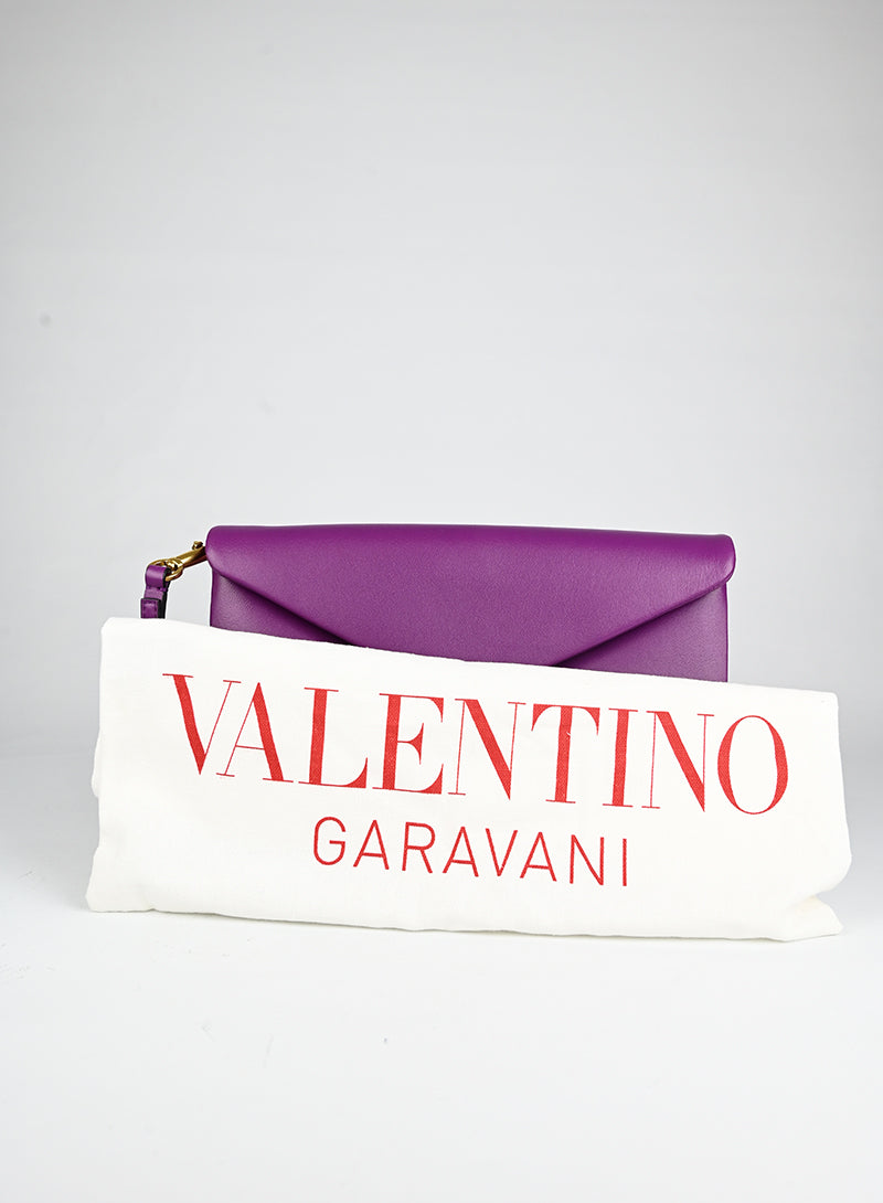 Valentino Leather Clutch Bag with Roman Studs in Purple - Perfect for Evening Parties & Special Occasions