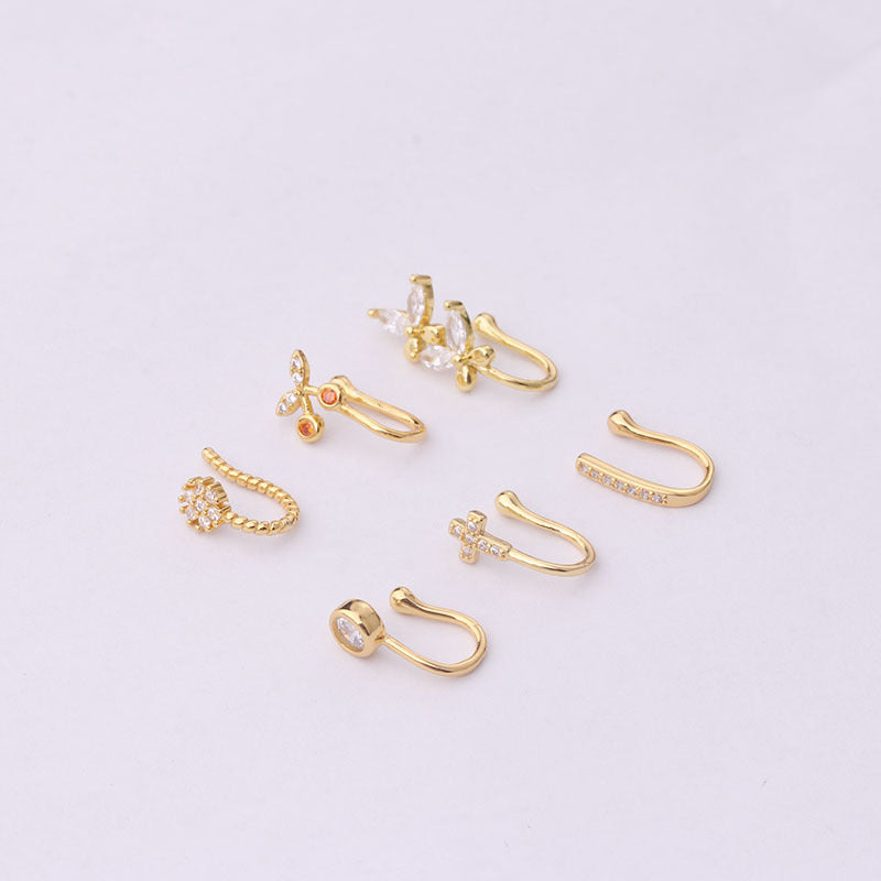 18K Rose Gold Cherry Fake Nose Ring - No Piercing Clip On Nose Stud - Perfect for Parties, Cosplay & Everyday Fashion Accessories