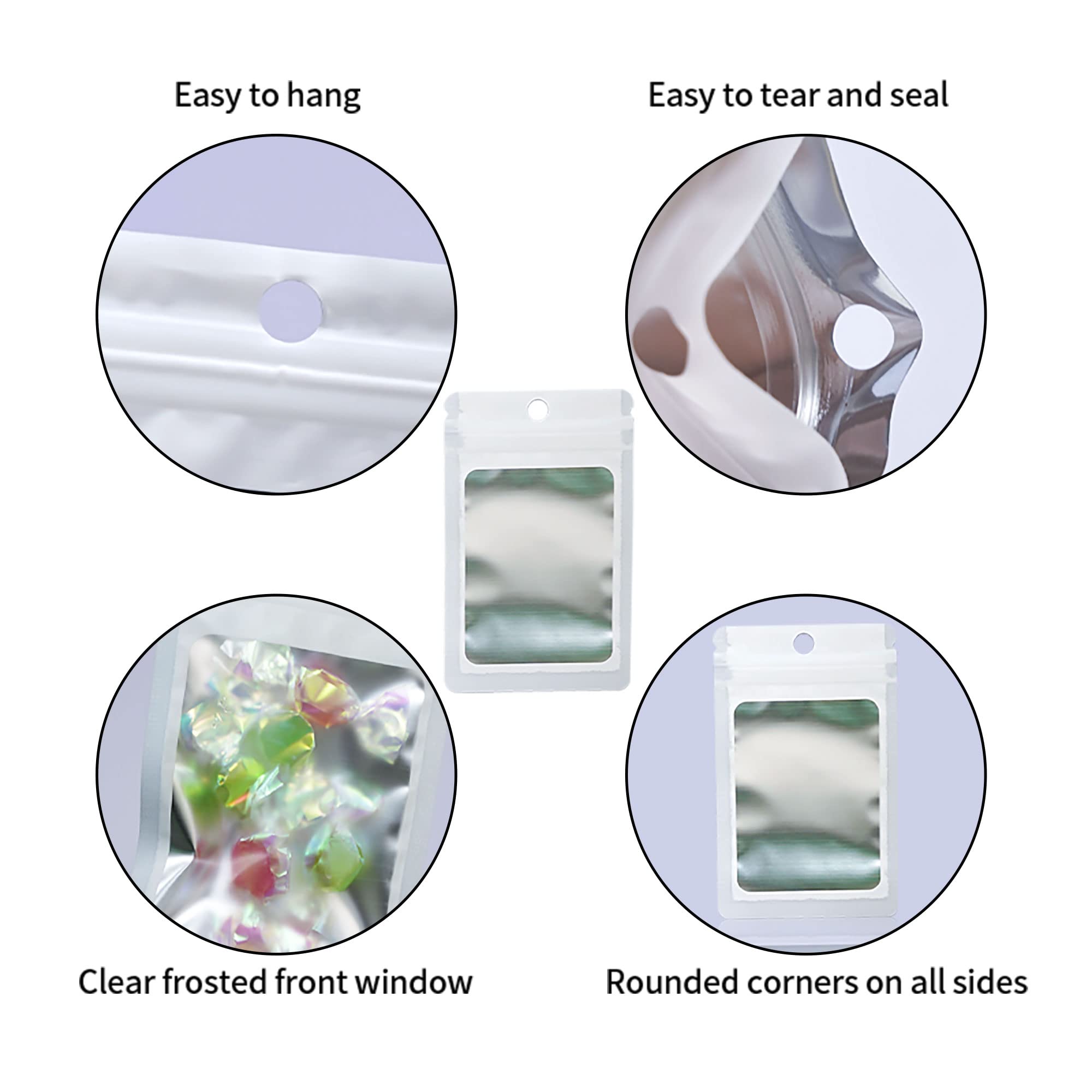 100-Pack White Resealable Mylar Holographic Bags - 5.12