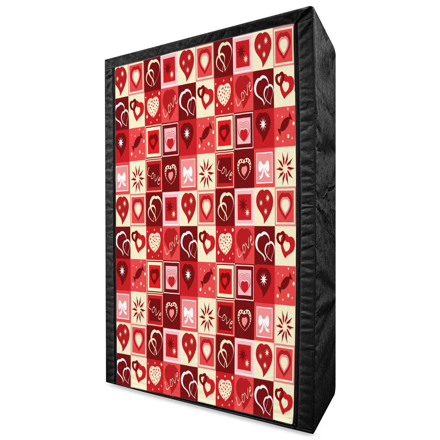 Ambesonne Red Portable Fabric Wardrobe with Hearts & Stars Pattern - 42.5
