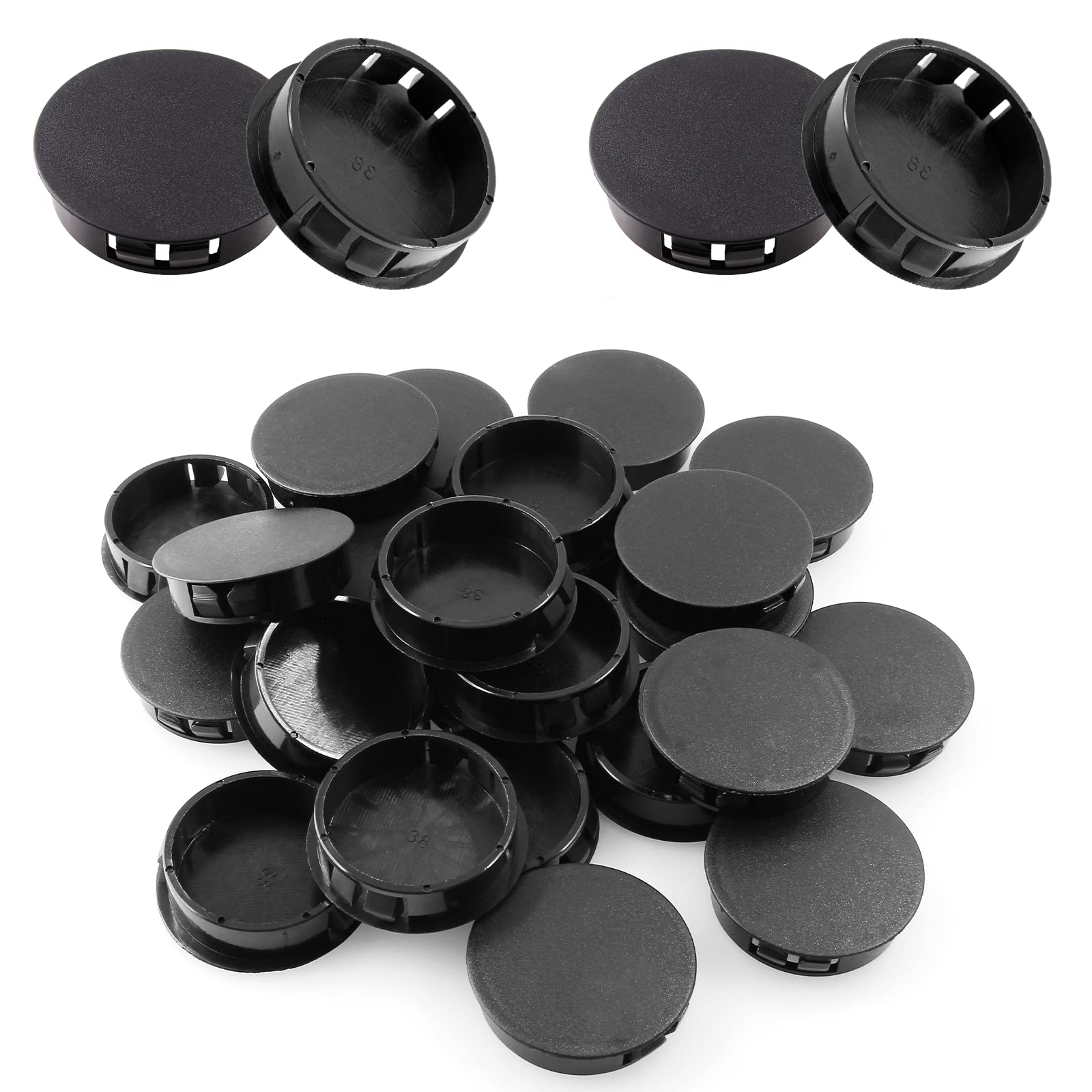 25PCS Black Plastic Hole Plugs 38mm (1-1/2 Inch) - Flush Mount Snap-in Pipe End Caps for Furniture, Chairs & Tables - Durable Round Panel Plugs for Post Holes & Tube Inserts - Perfect for Home, Office & DIY Projects