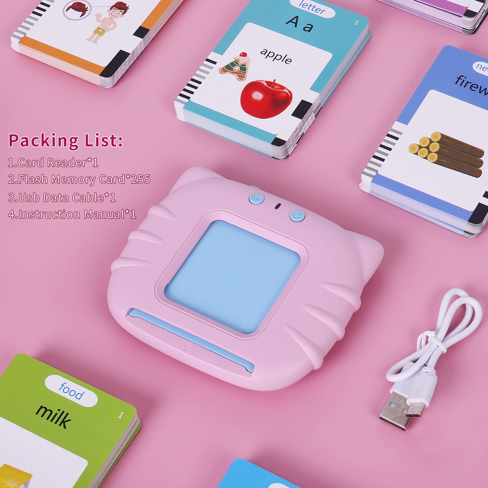 510 Sight Words Talking Flash Cards - Educational Toddler Learning Toys with Speech Function | Vocabulary Building Flash Cards for Boys & Girls | Perfect for Preschool, Homeschool & Speech Therapy (Pink, Medium)