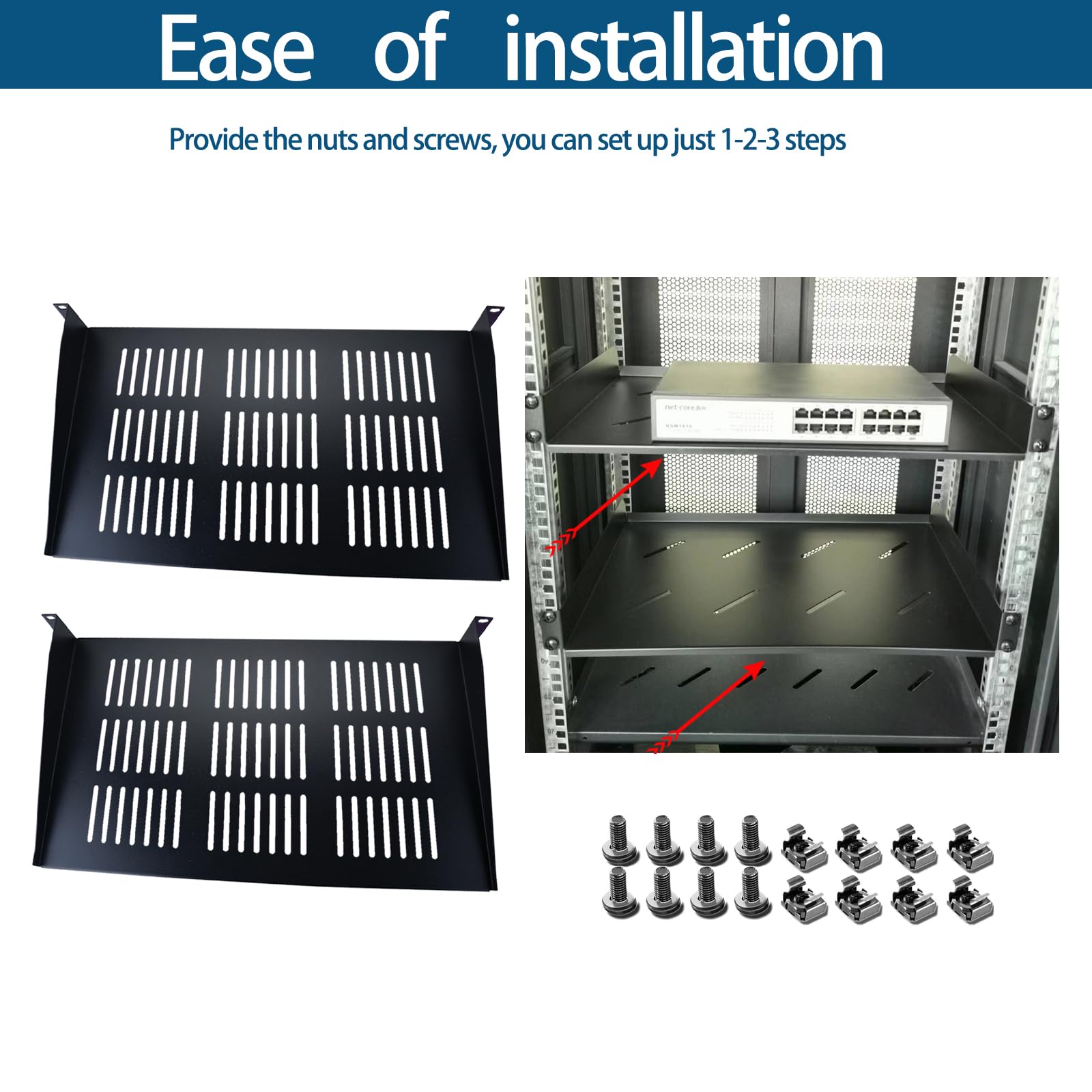 1U Server Rack Shelf - 2 Pack for 19