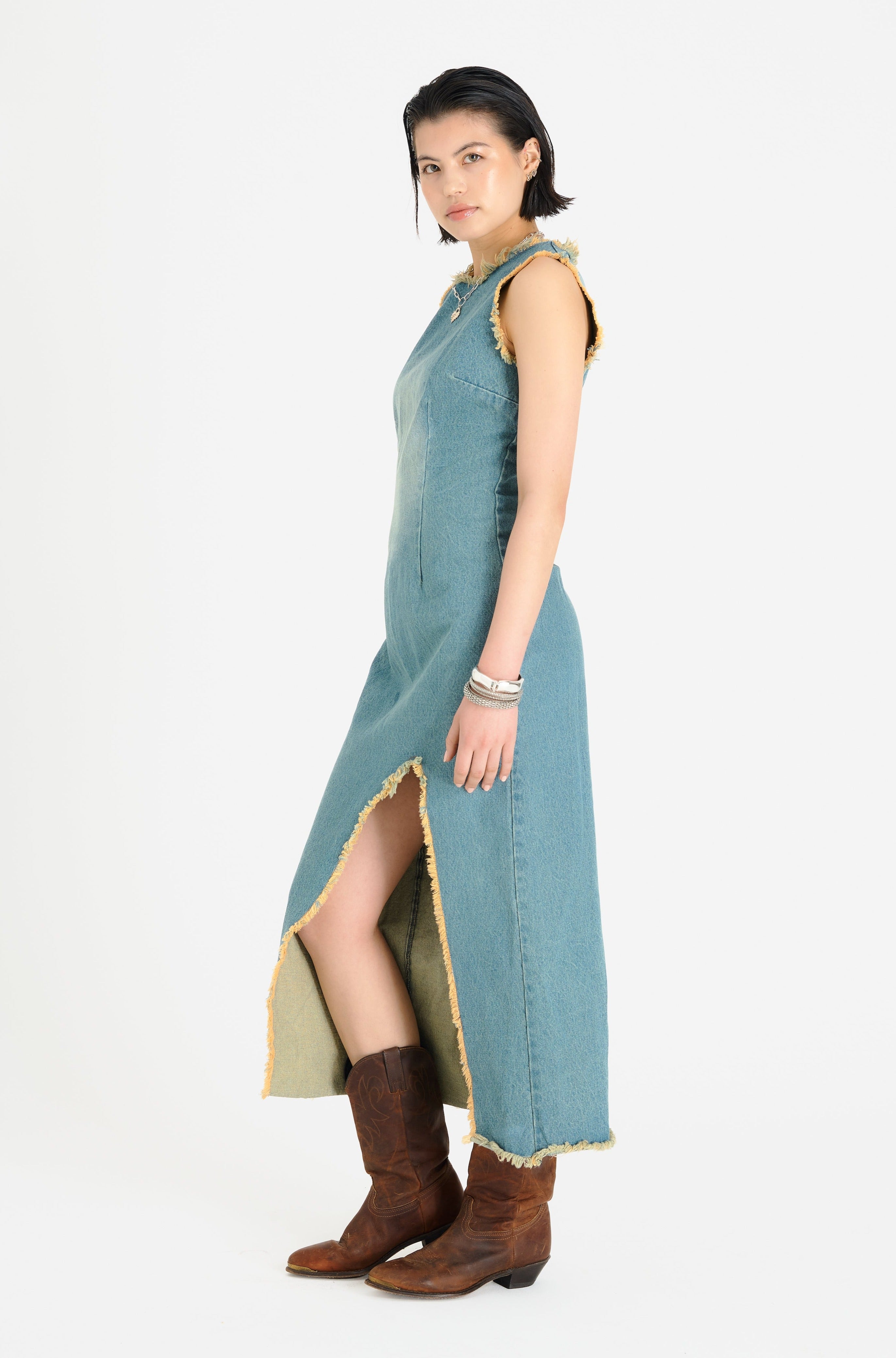 Stylish Pixie Denim Maxi Dress for Women - Comfortable Long Denim Skirt Dress with Pockets - Perfect for Casual Outings, Beach Vacations & Summer Fashion