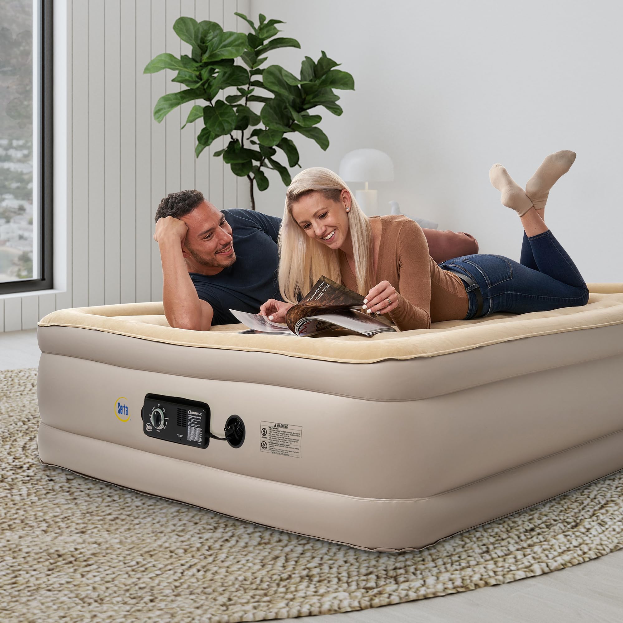 Serta Raised Air Mattress with Never Flat Pump - Luxury Inflatable Bed with Built-in Air Pump for Comfortable Sleep | Heavy Duty Blow Up Mattress with Self-Inflating Technology | Perfect for Camping, Guest Beds & Home Use